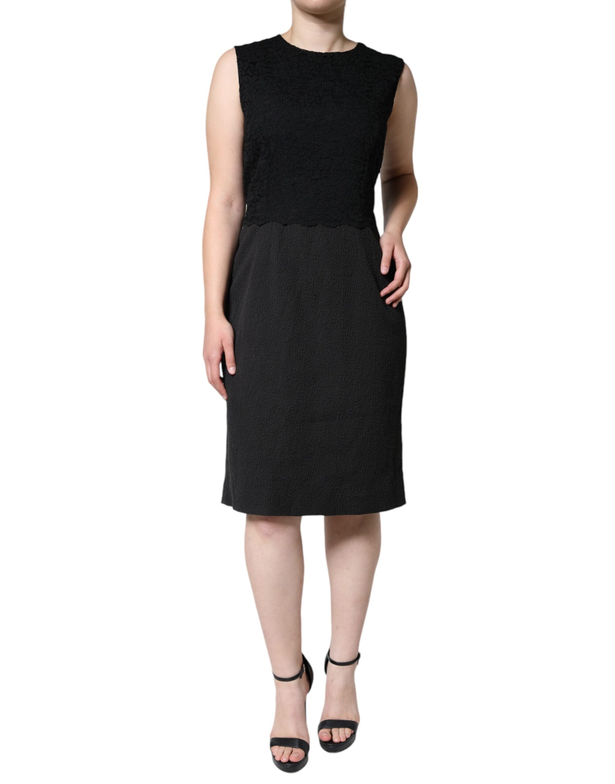 Black Cotton Sheath Knee Length Dress - ventzia