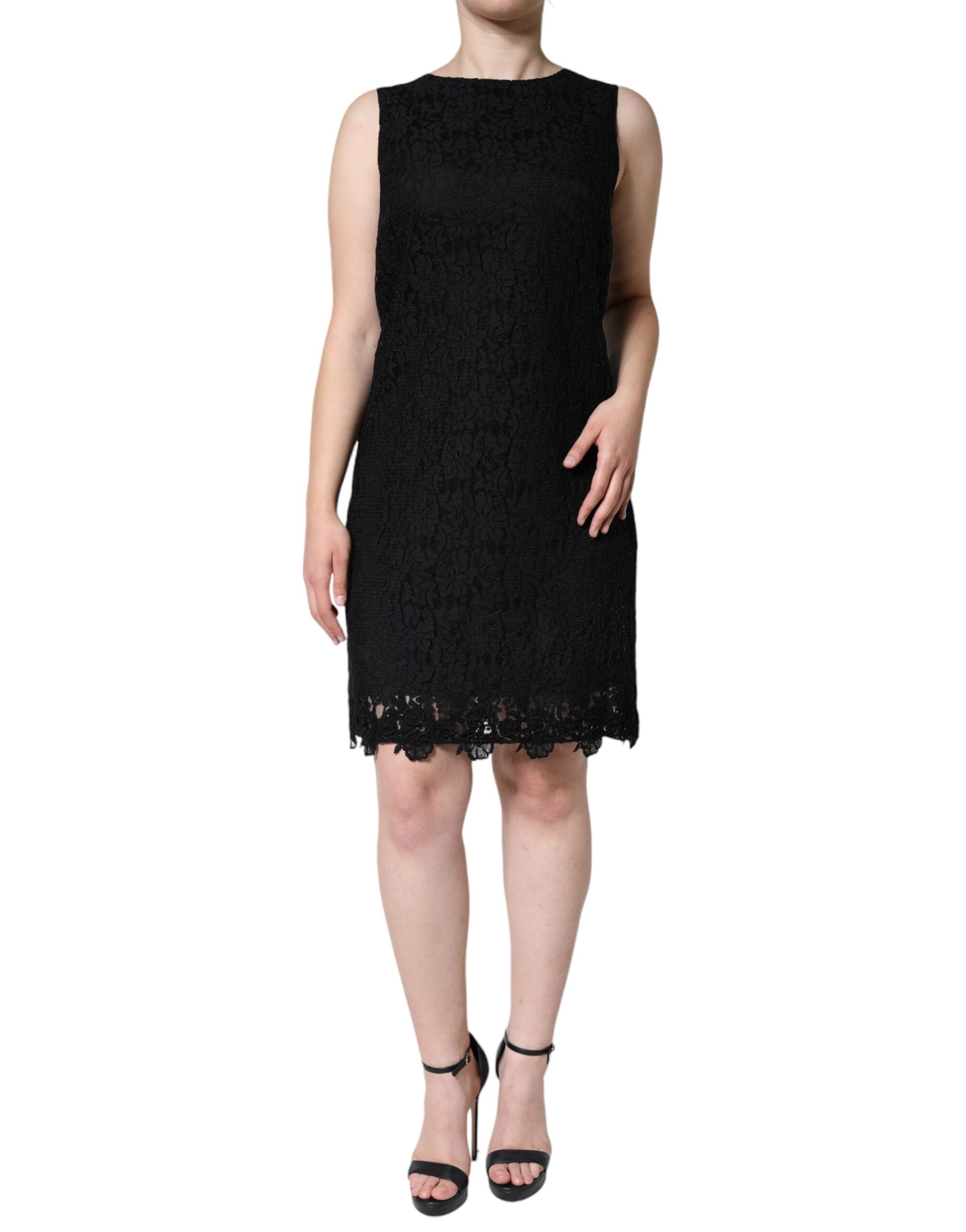 Black Floral Lace Sheath Sleeveless Mini Dress - ventzia