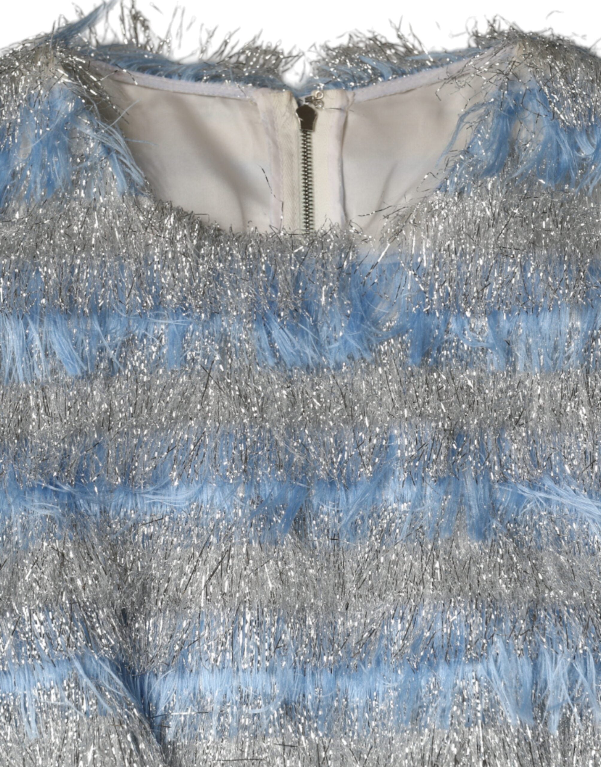 Light Blue Silver Jacquard A-line Midi Dress - ventzia