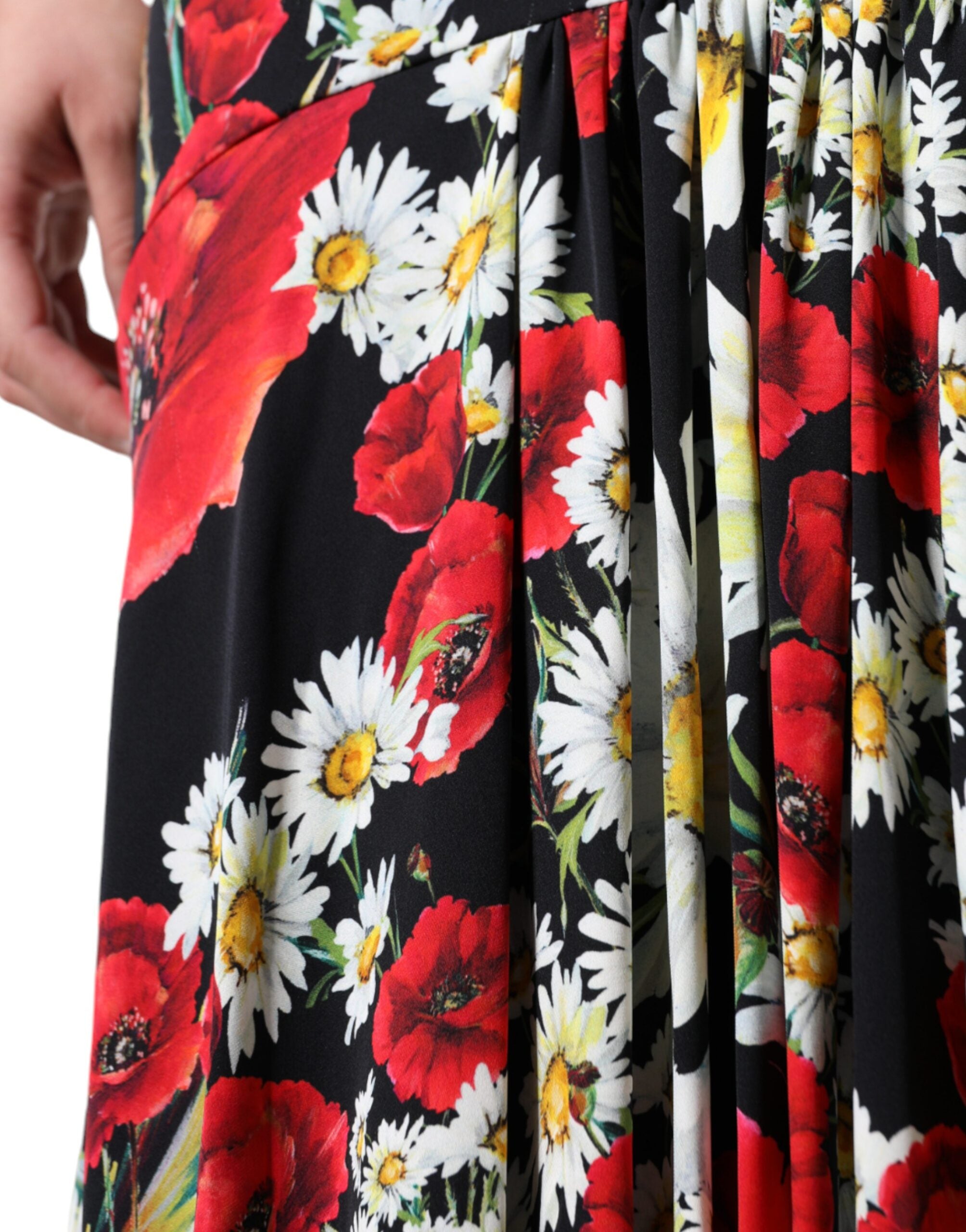 Black Floral Silk Sleeveless Long Gown Dress - ventzia