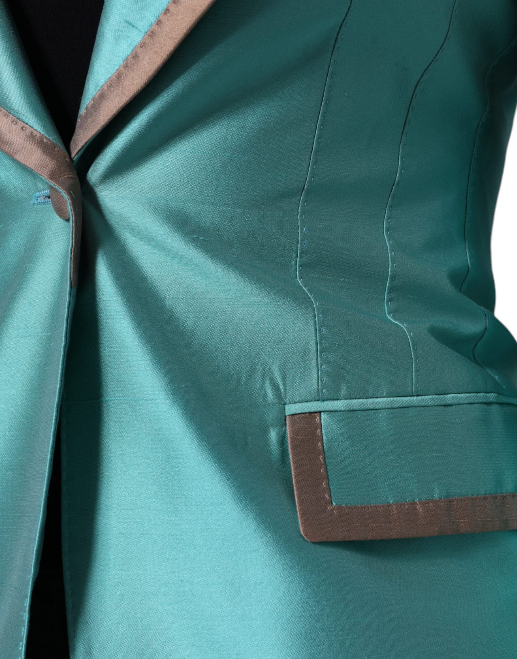 Metallic Green Single Breasted Blazer Jacket - ventzia