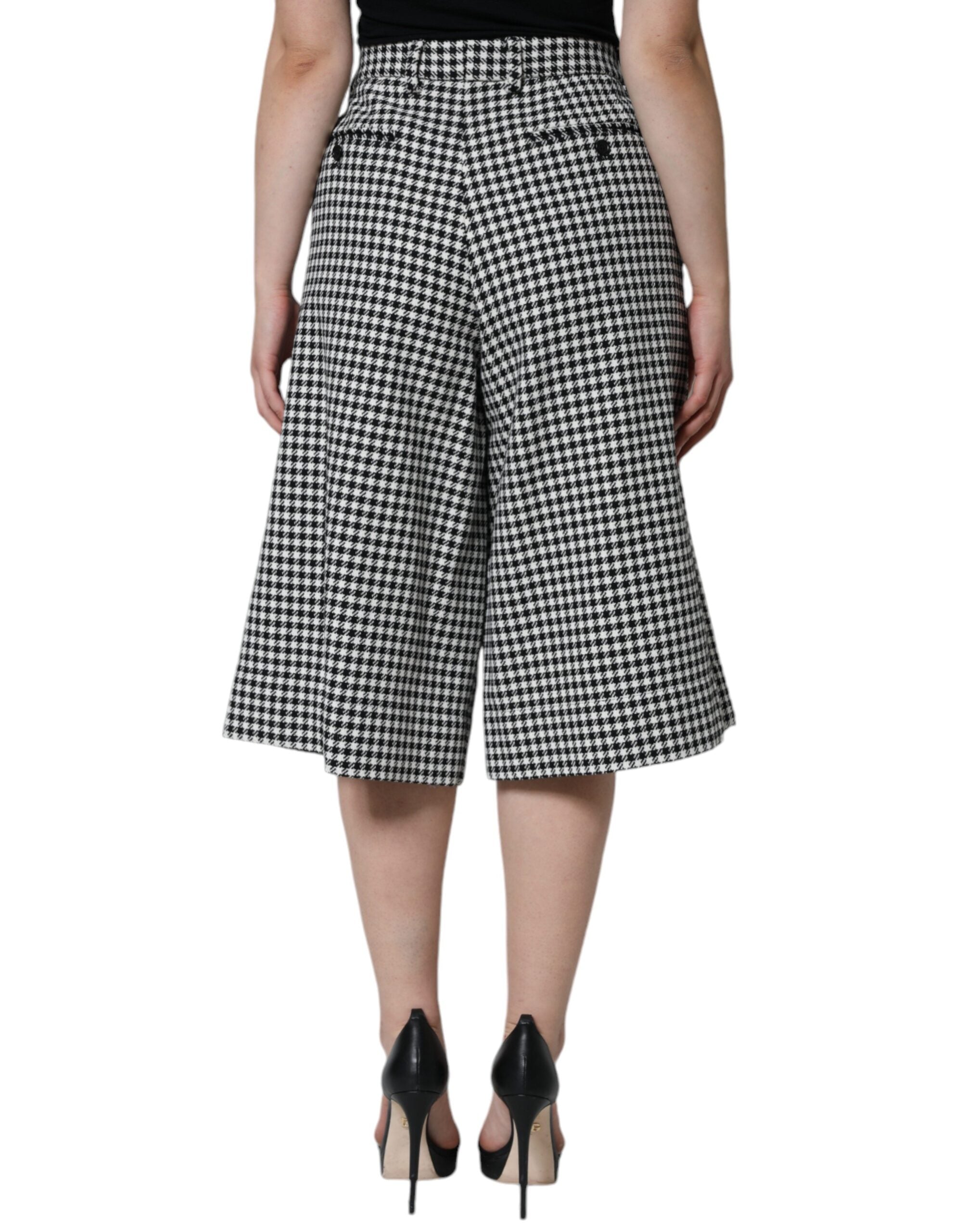 Black White Houndstooth Cropped Wide Leg Pants - ventzia