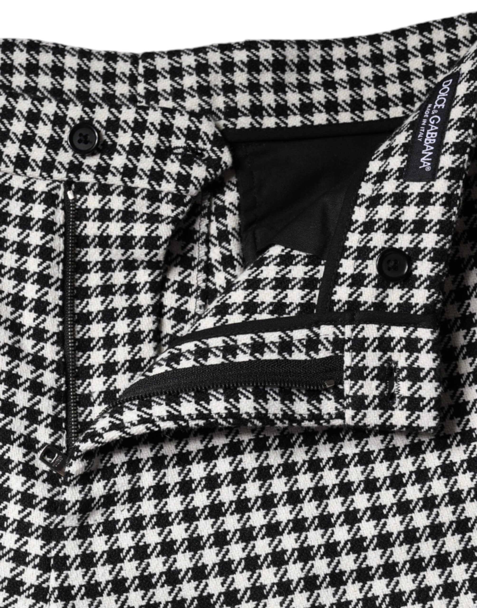 Black White Houndstooth Cropped Wide Leg Pants - ventzia