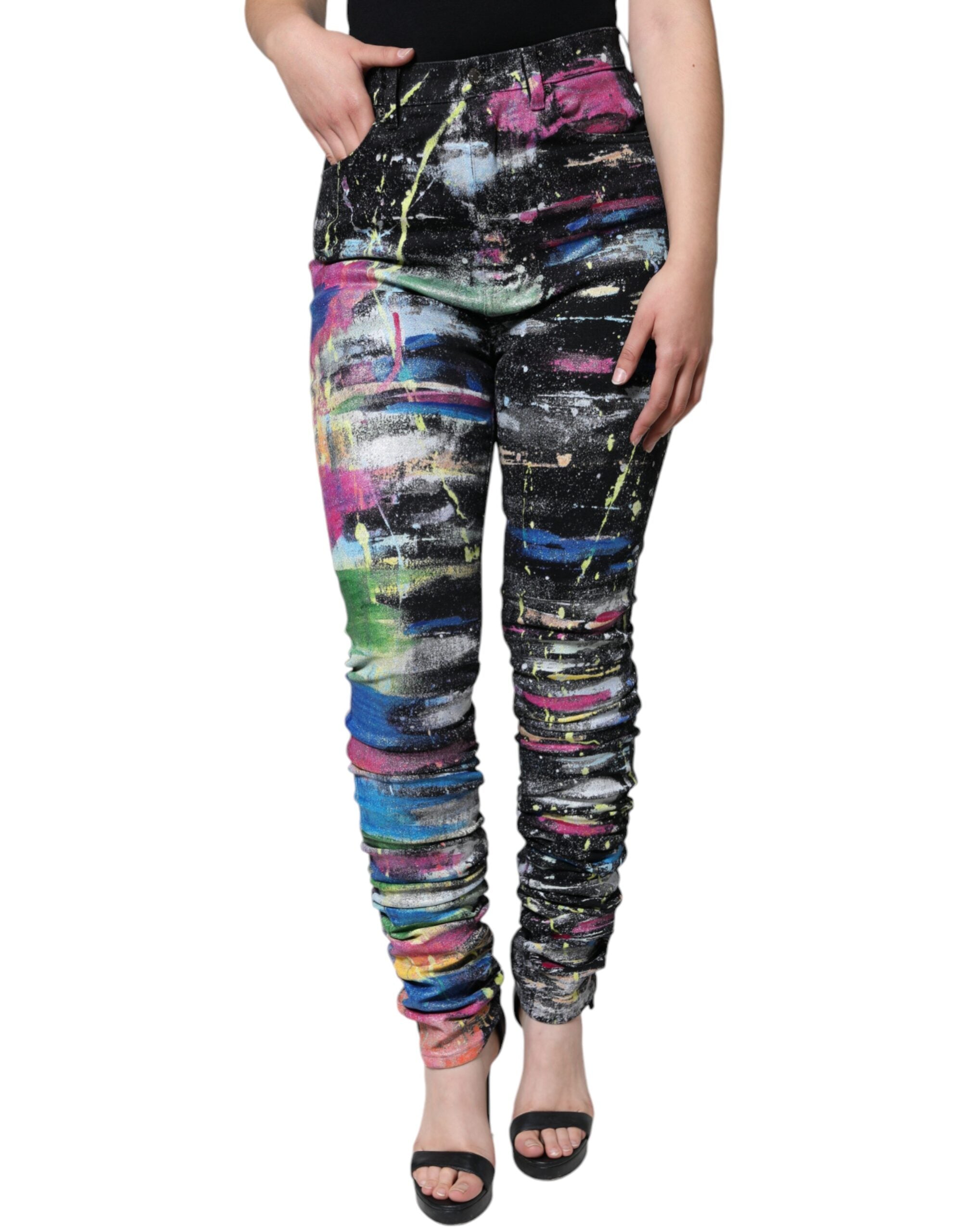 Multicolor Splatter Paint Cotton Skinny Denim Jeans - ventzia