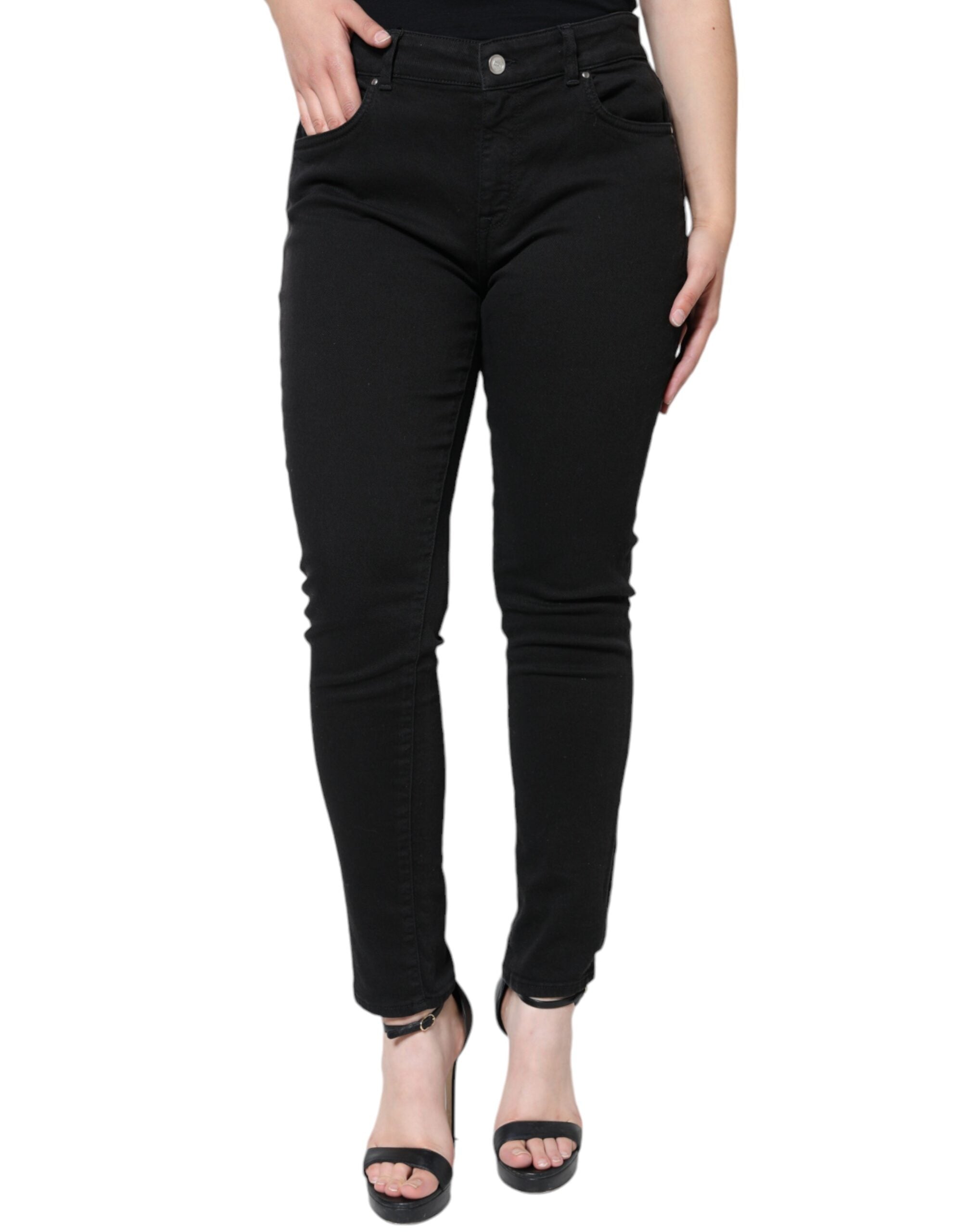 Black Cotton Stretch Skinny Denim Jeans - ventzia