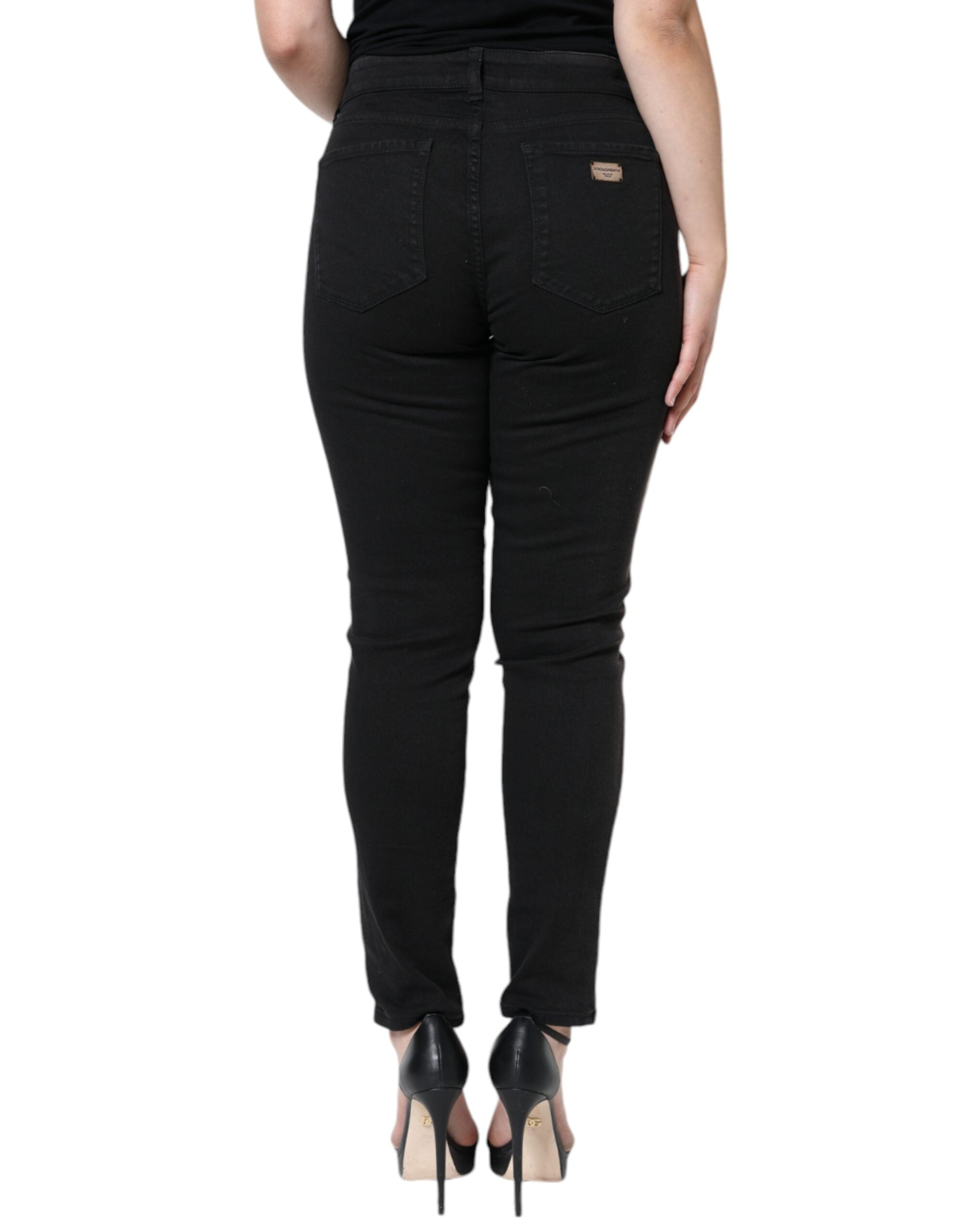 Black Cotton Stretch Skinny Denim Jeans - ventzia