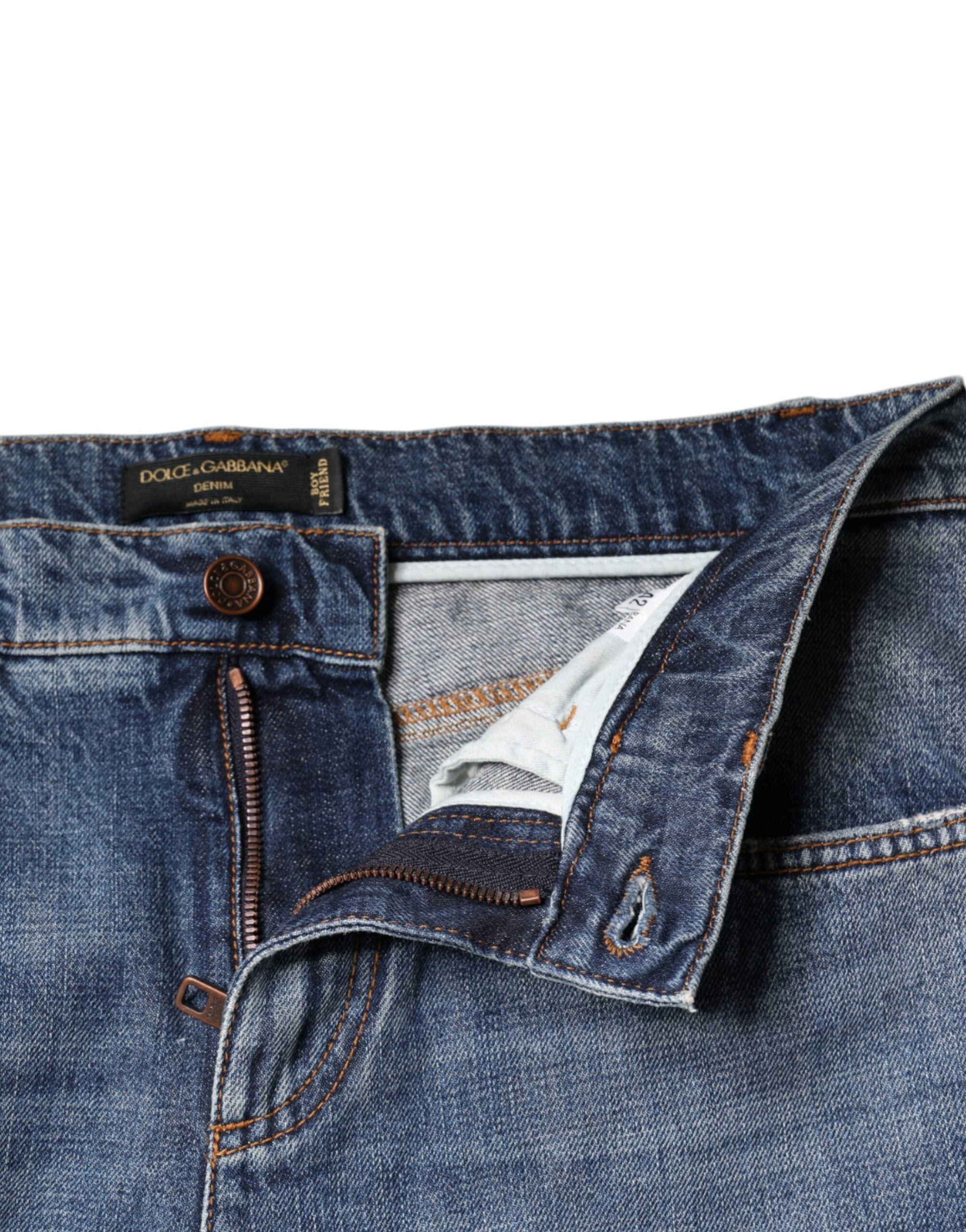 Blue Cotton Tattered Boyfriend Denim Jeans - ventzia