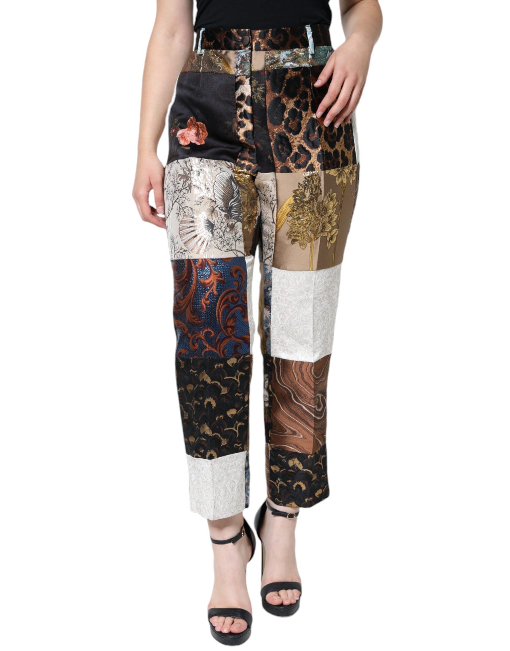 Multicolor Patchwork Jacquard High Waist Pants - ventzia