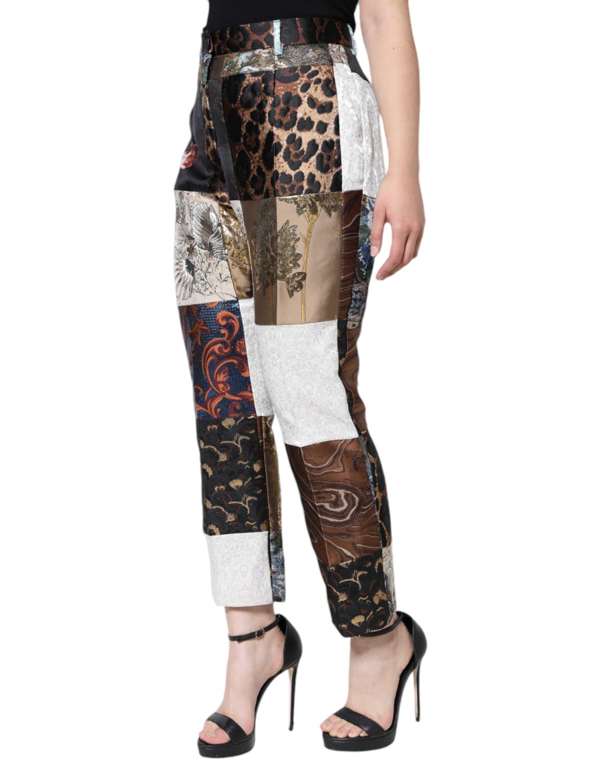 Multicolor Patchwork Jacquard High Waist Pants - ventzia