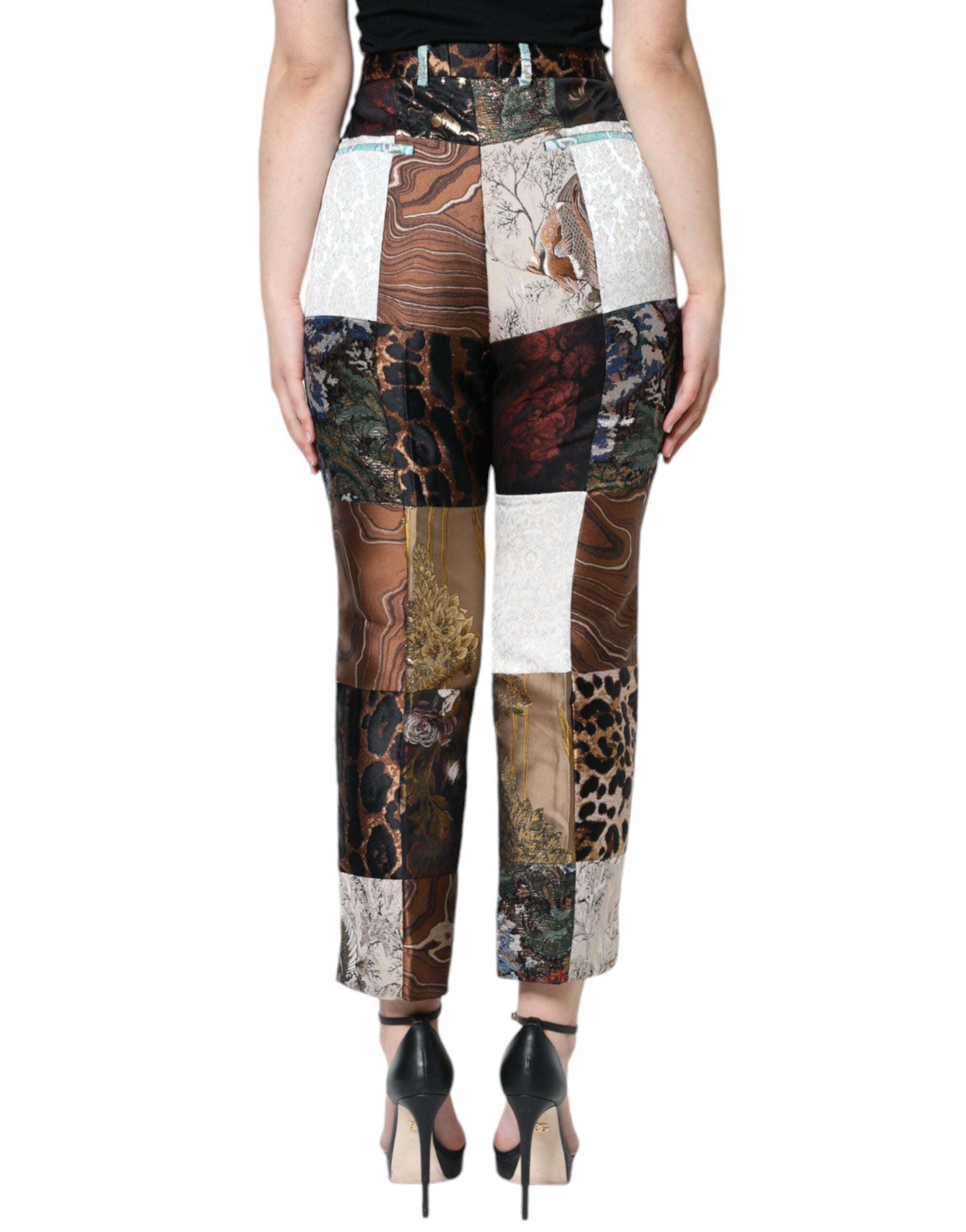 Multicolor Patchwork Jacquard High Waist Pants - ventzia
