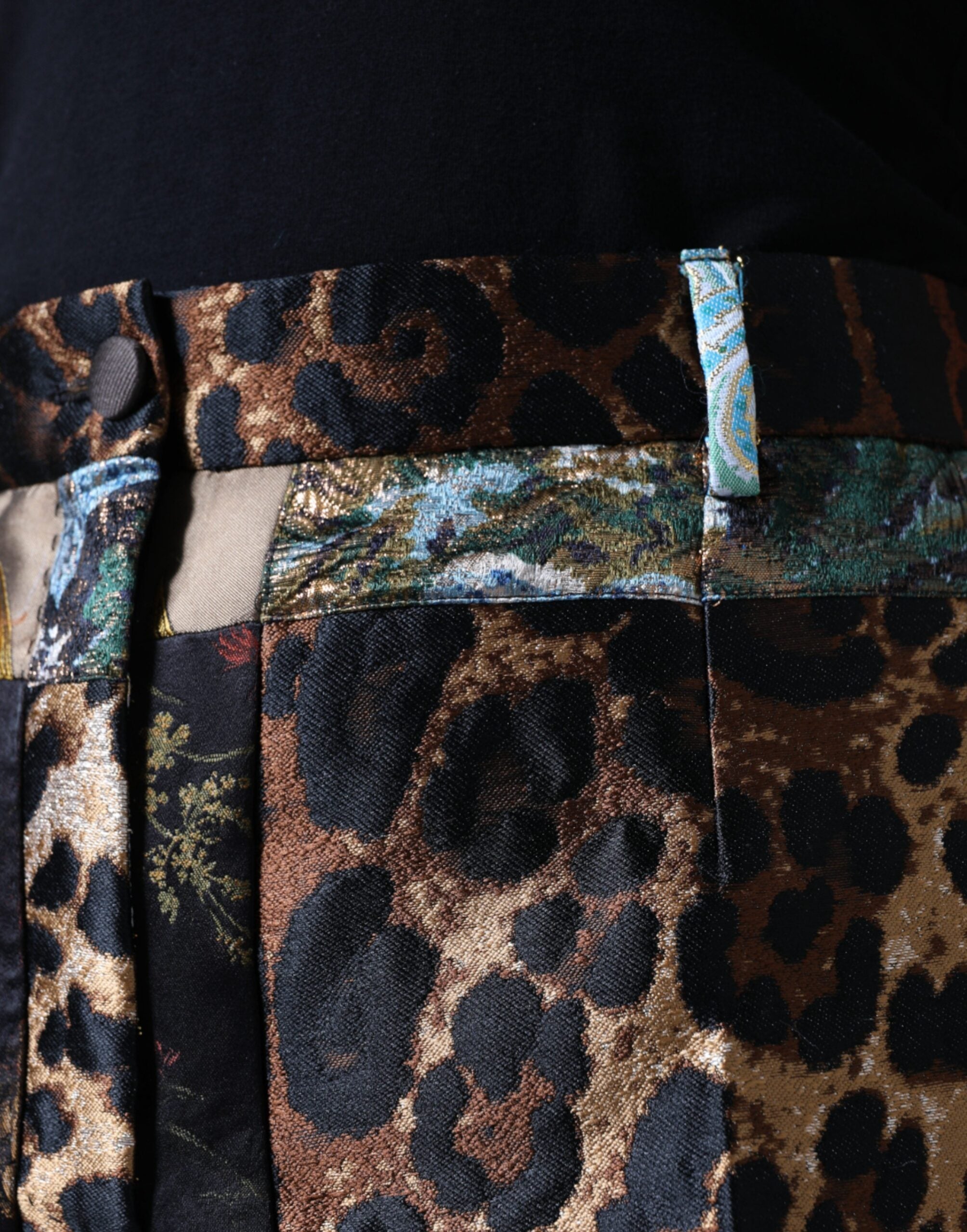 Multicolor Patchwork Jacquard High Waist Pants - ventzia