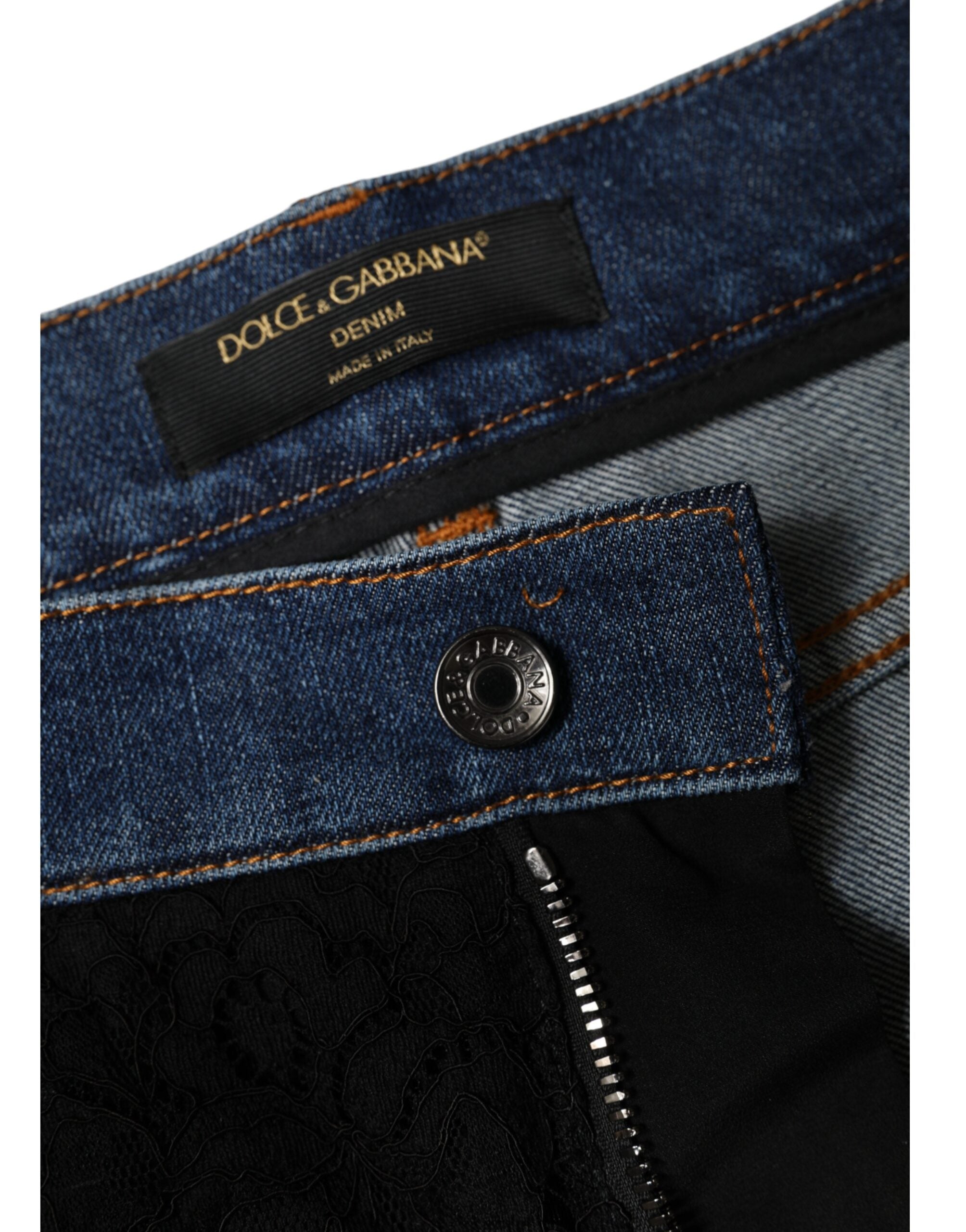 Black Floral Lace Front Skinny Denim Jeans - ventzia
