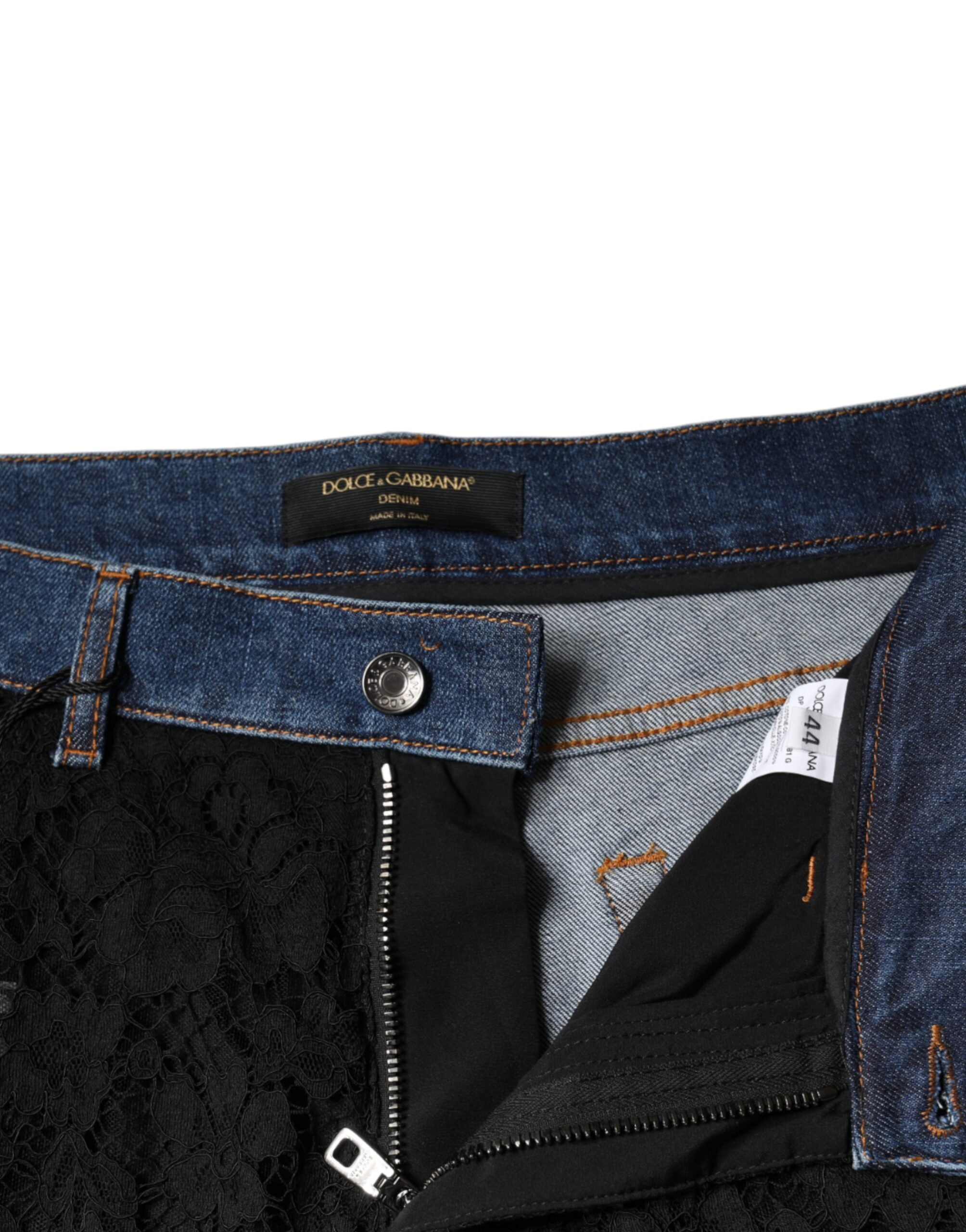 Black Floral Lace Front Skinny Denim Jeans - ventzia
