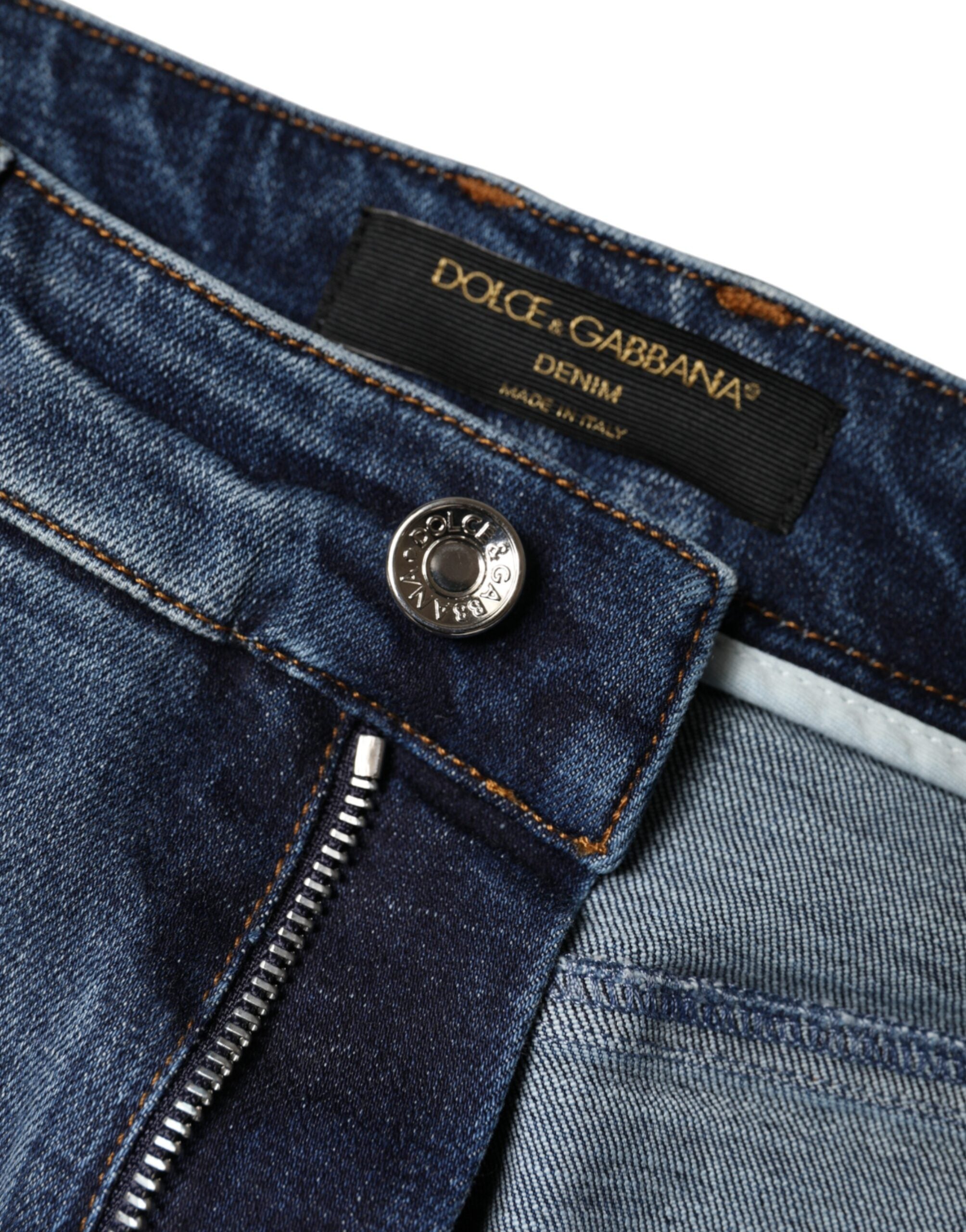 Dark Blue Cotton Tattered Skinny Denim Jeans - ventzia