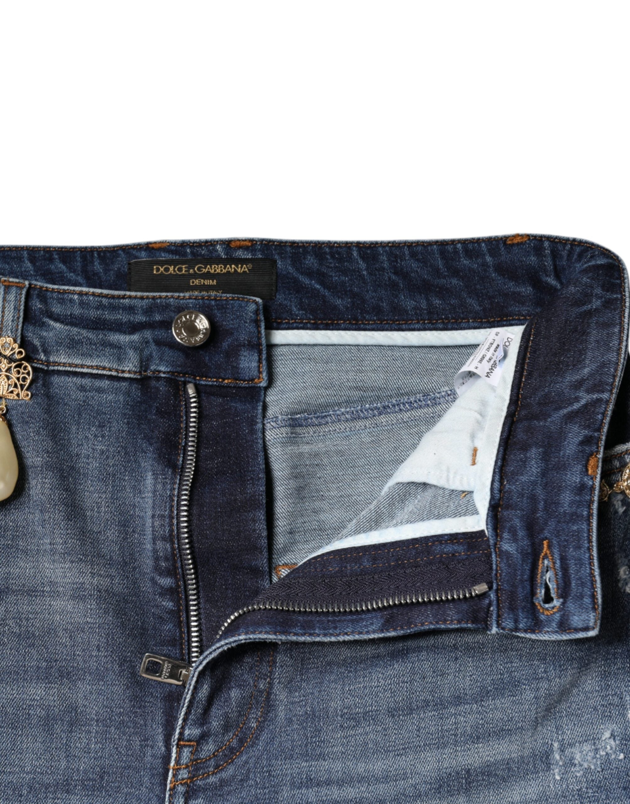 Dark Blue Cotton Tattered Skinny Denim Jeans - ventzia