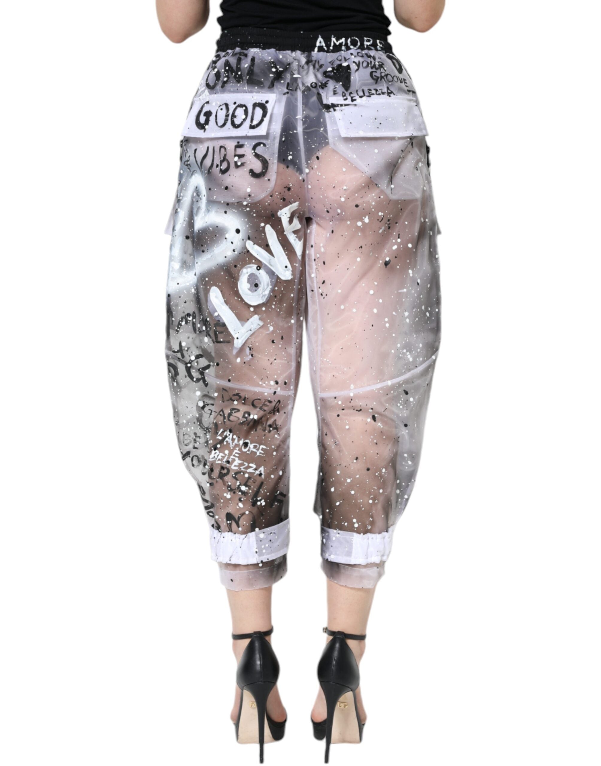 White See Through Logo Cropped Cargo Pants - ventzia