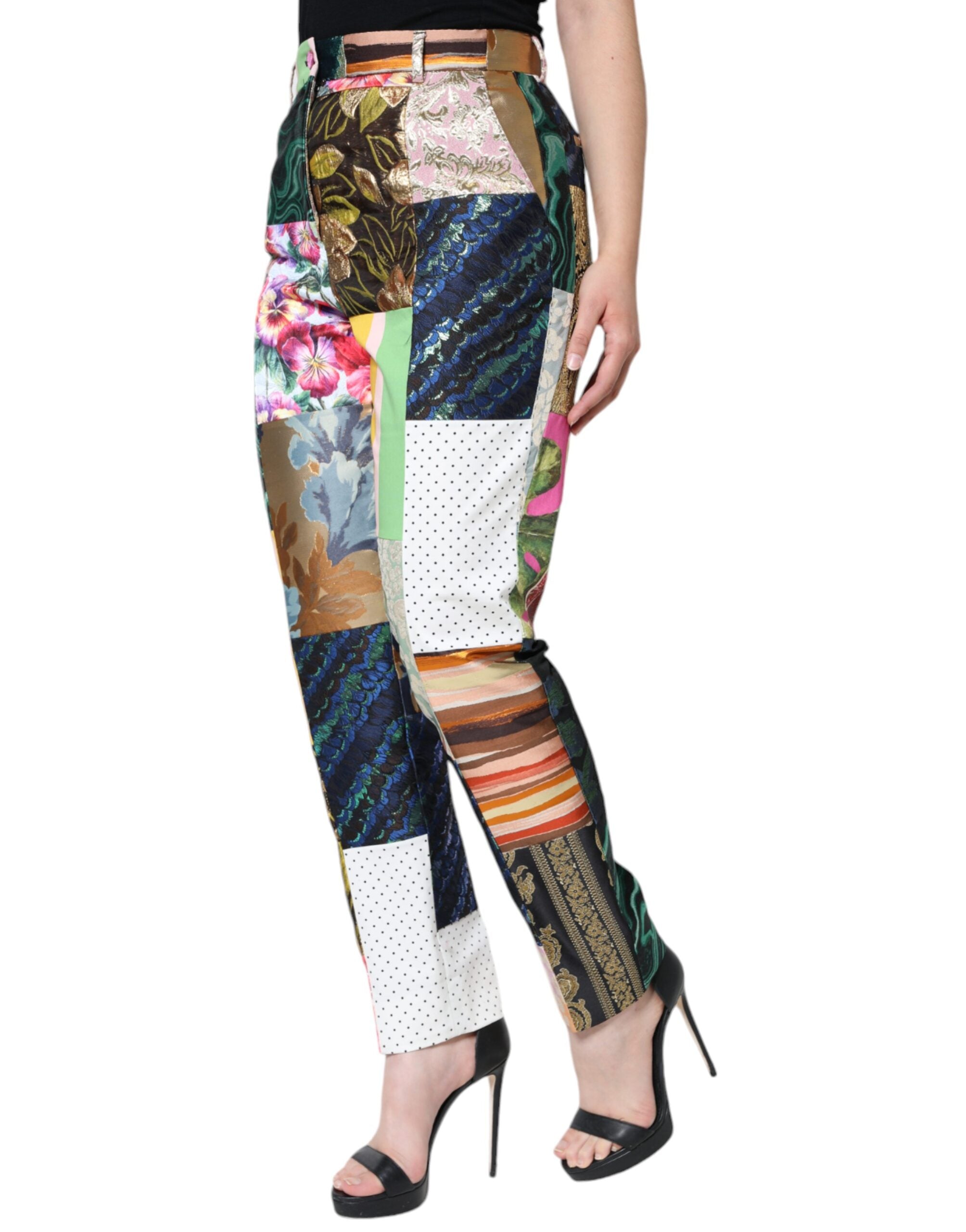 Multicolor Patchwork Jacquard High Waist Pants - ventzia