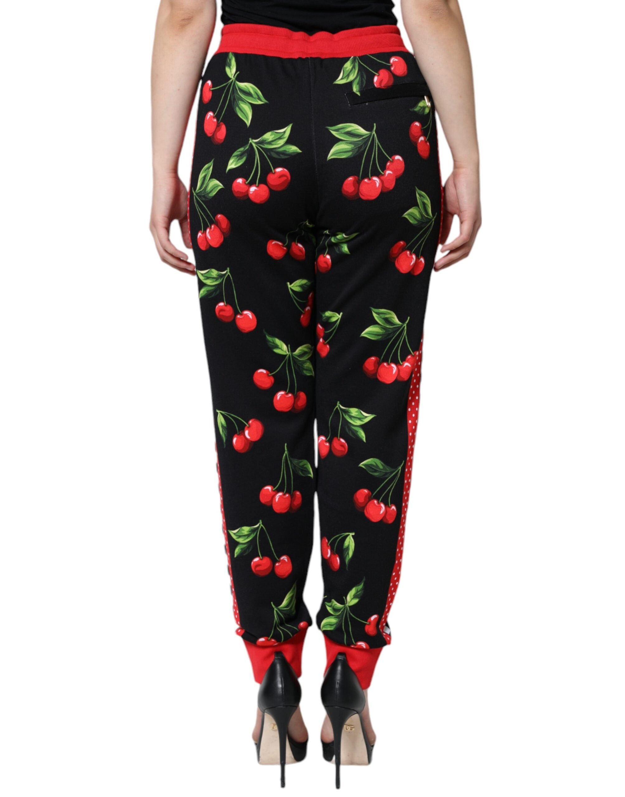 Black Red Cherry Mid Waist Jogger Pants - ventzia