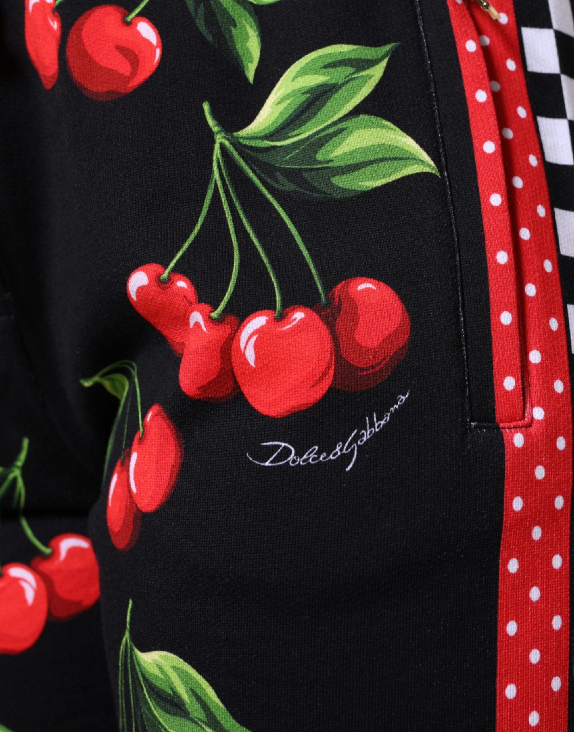 Black Red Cherry Mid Waist Jogger Pants - ventzia