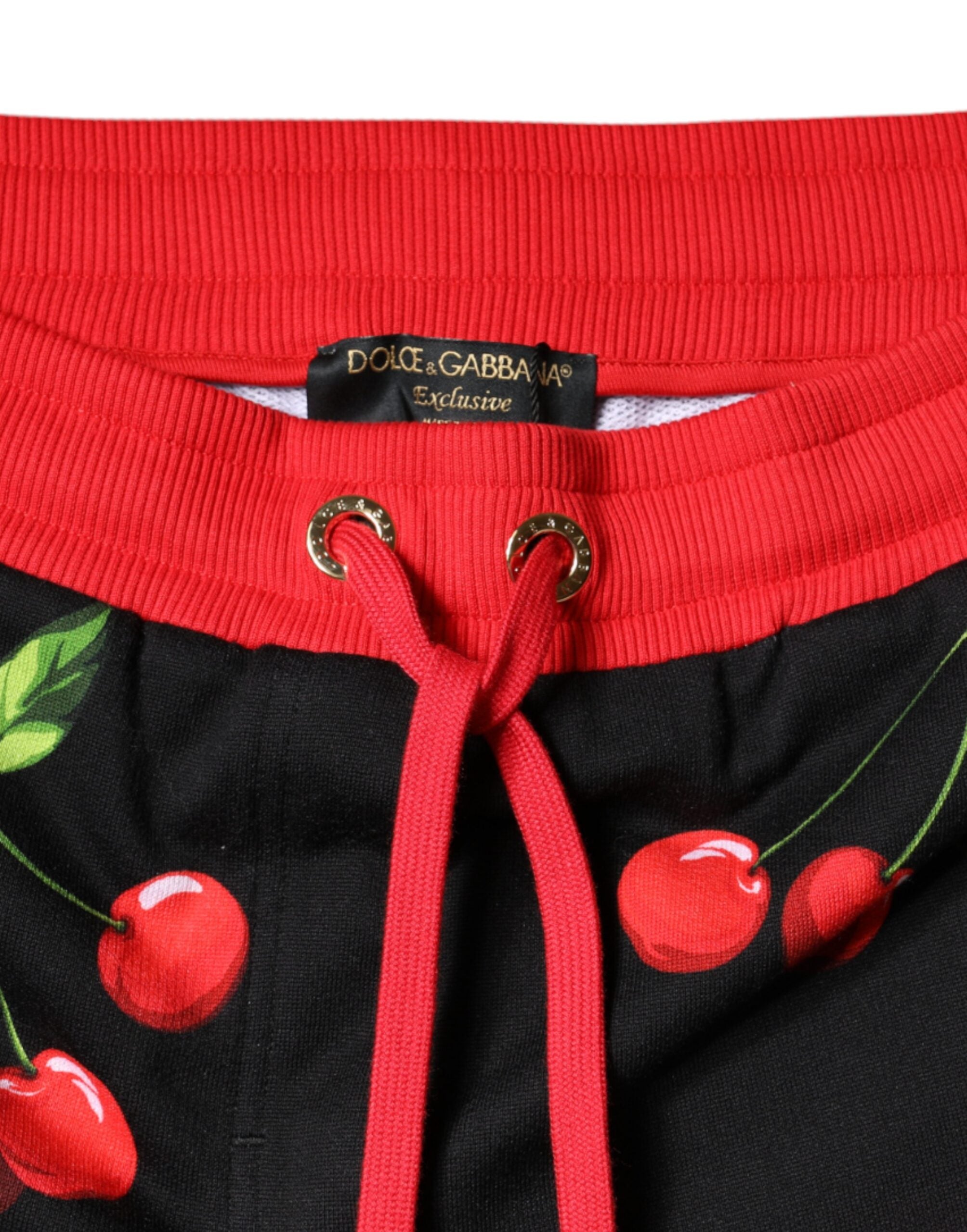 Black Red Cherry Mid Waist Jogger Pants - ventzia