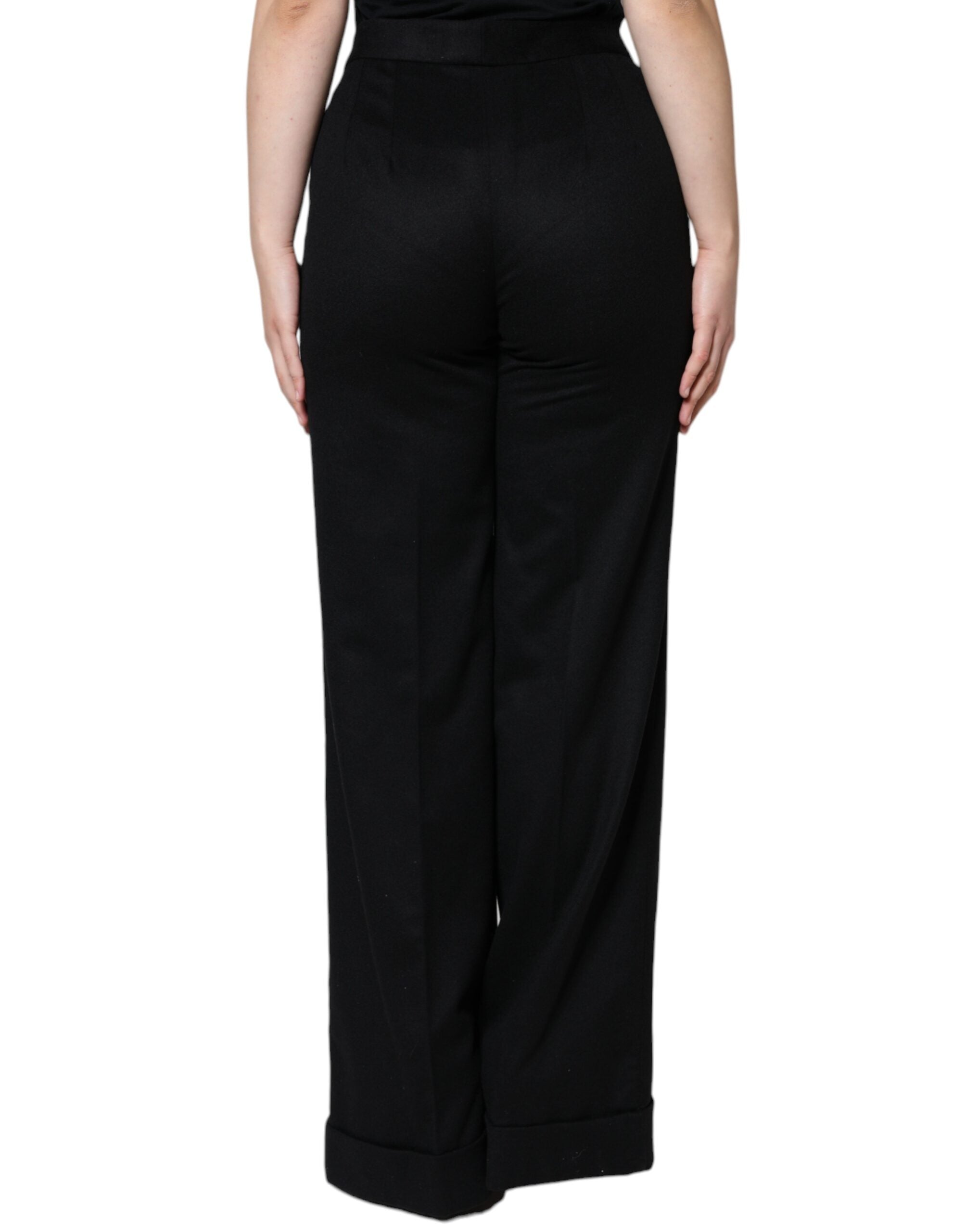 Black Cashmere Mid Waist Women Boot Cut Pants - ventzia