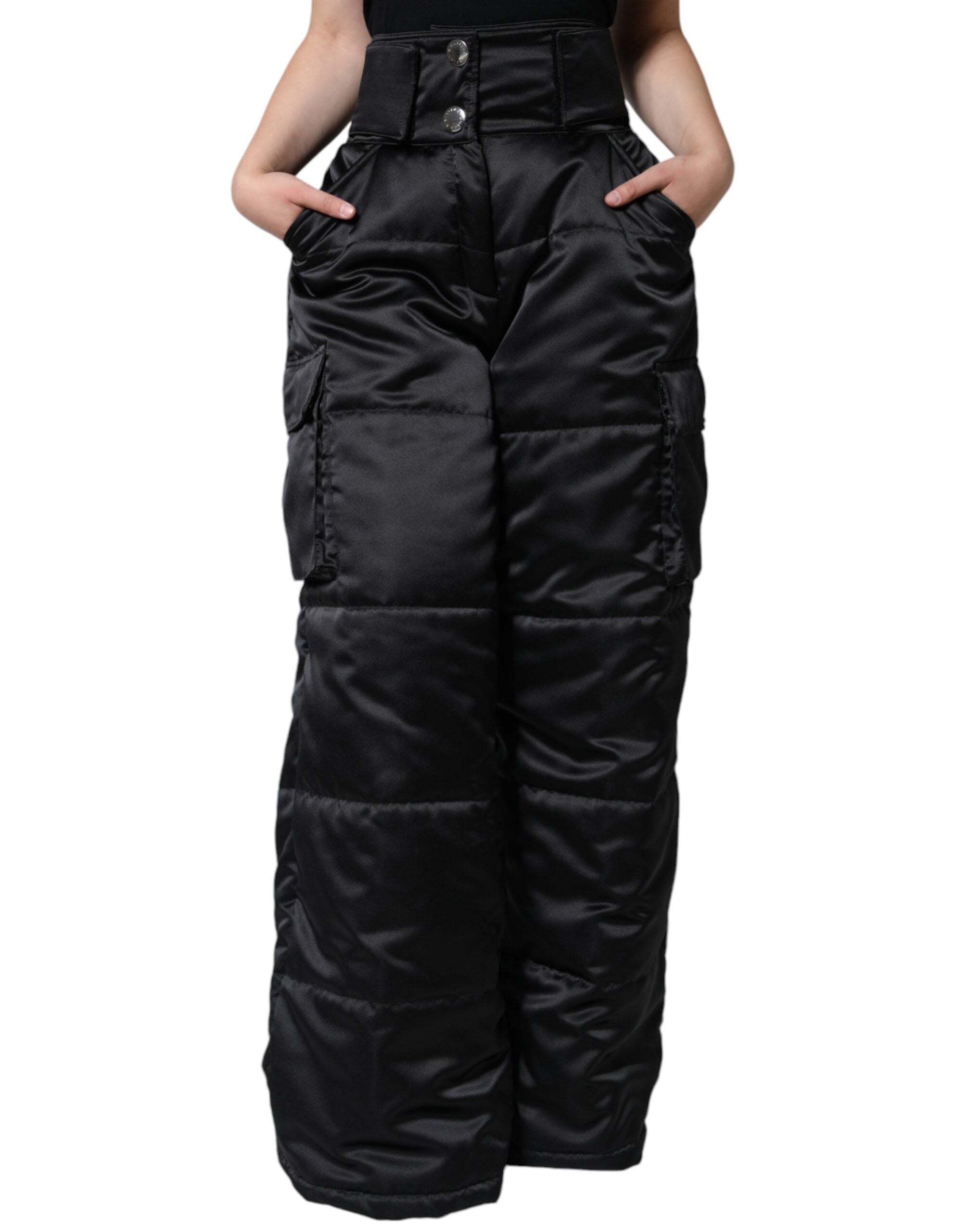 Black Quilted High Waist Women Boot Cut Pants - ventzia