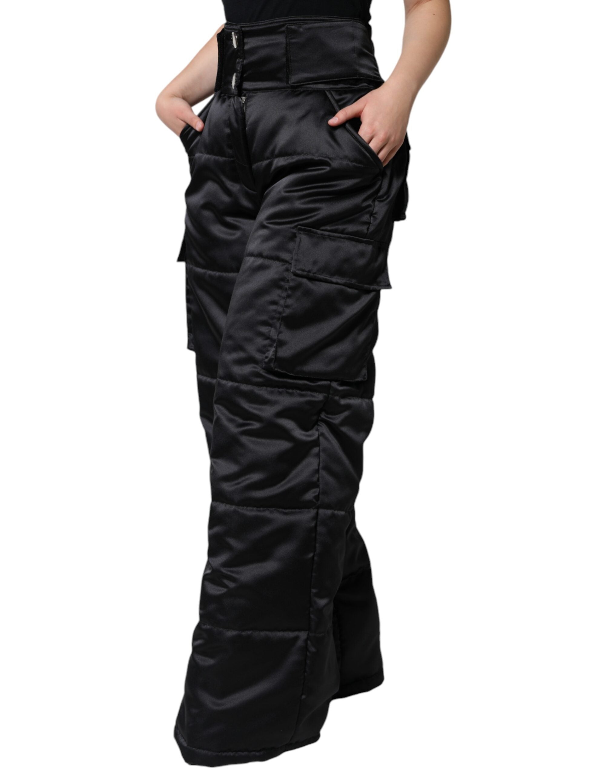 Black Quilted High Waist Women Boot Cut Pants - ventzia