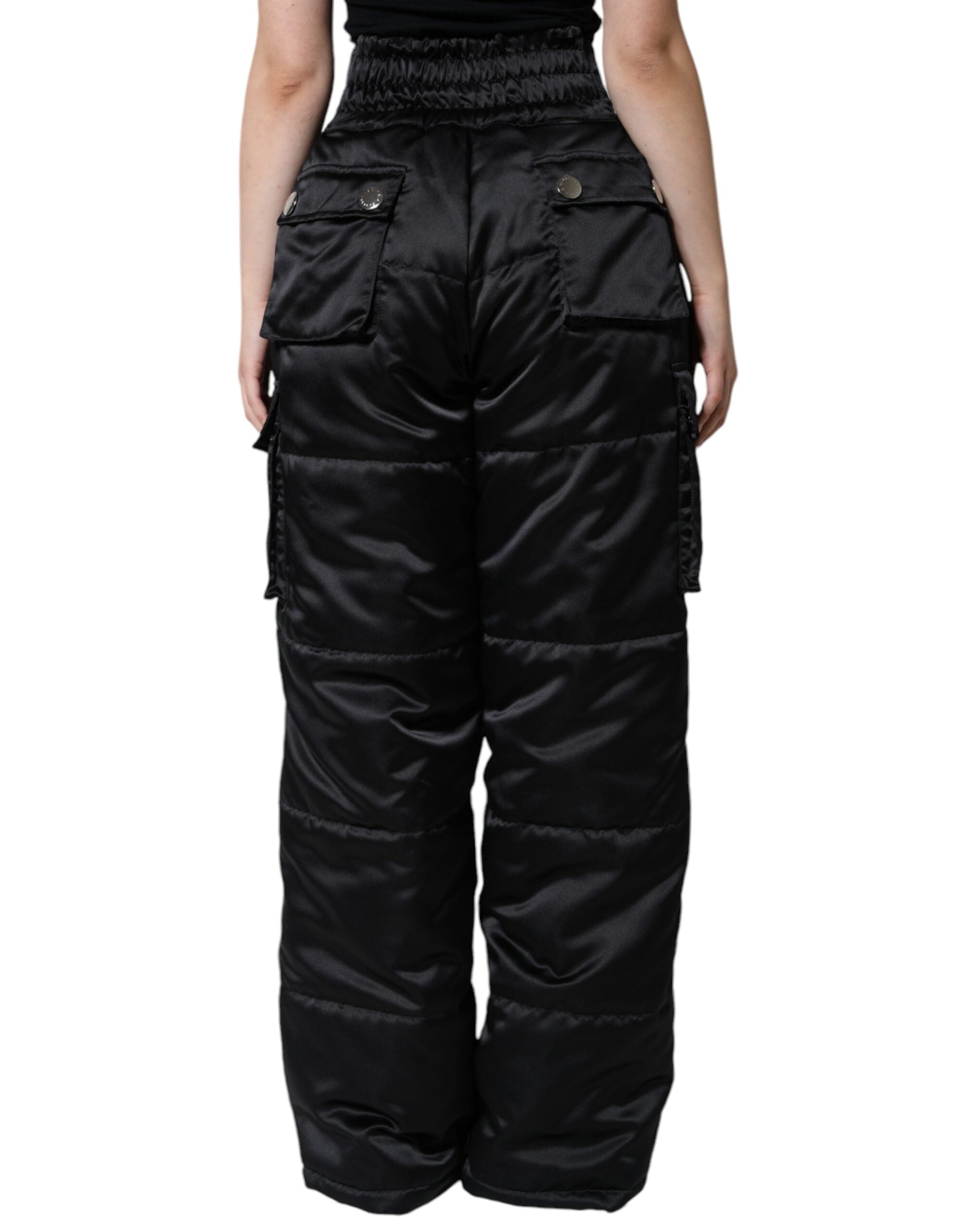 Black Quilted High Waist Women Boot Cut Pants - ventzia
