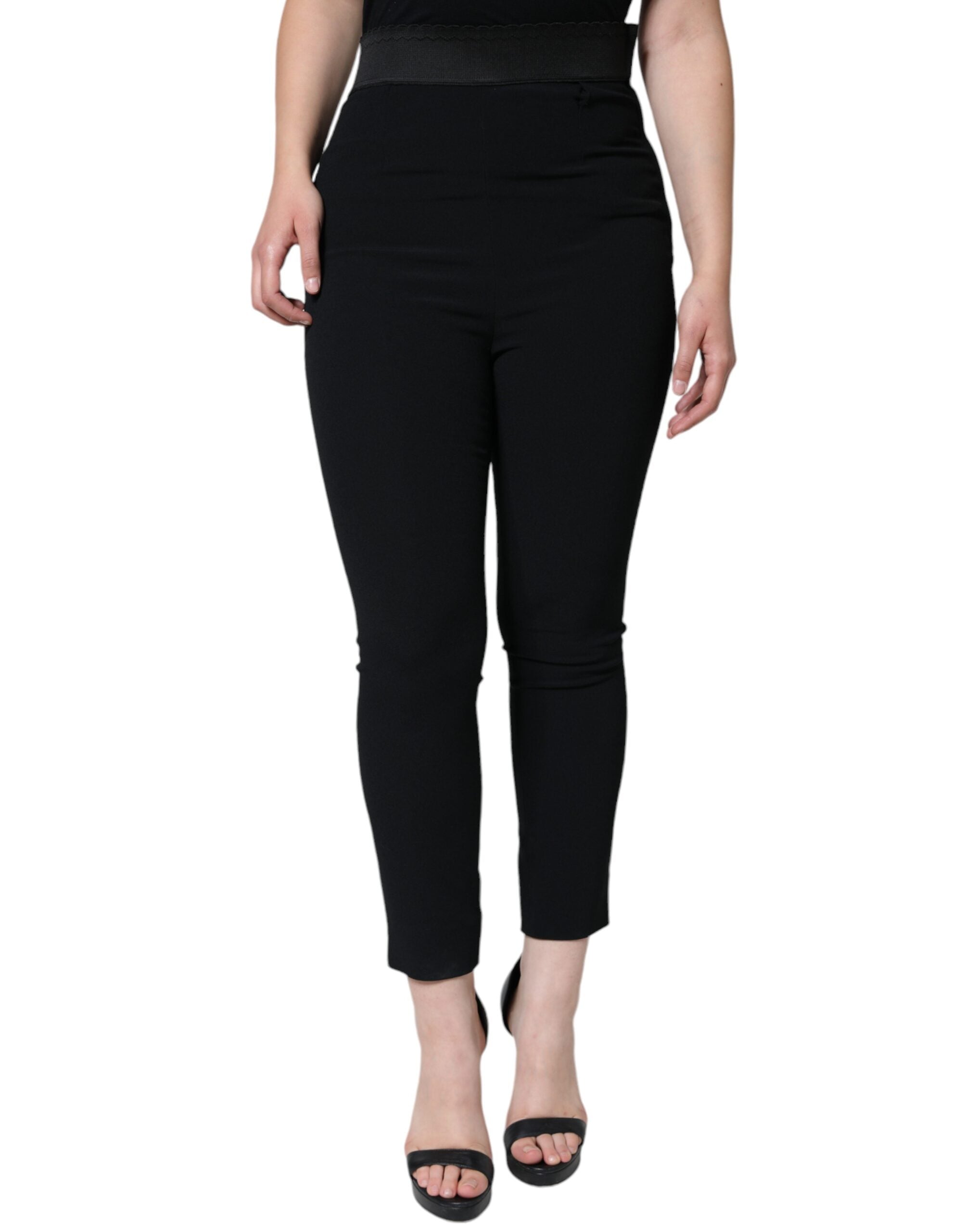 Black Viscose High Waist Tapered Pants - ventzia