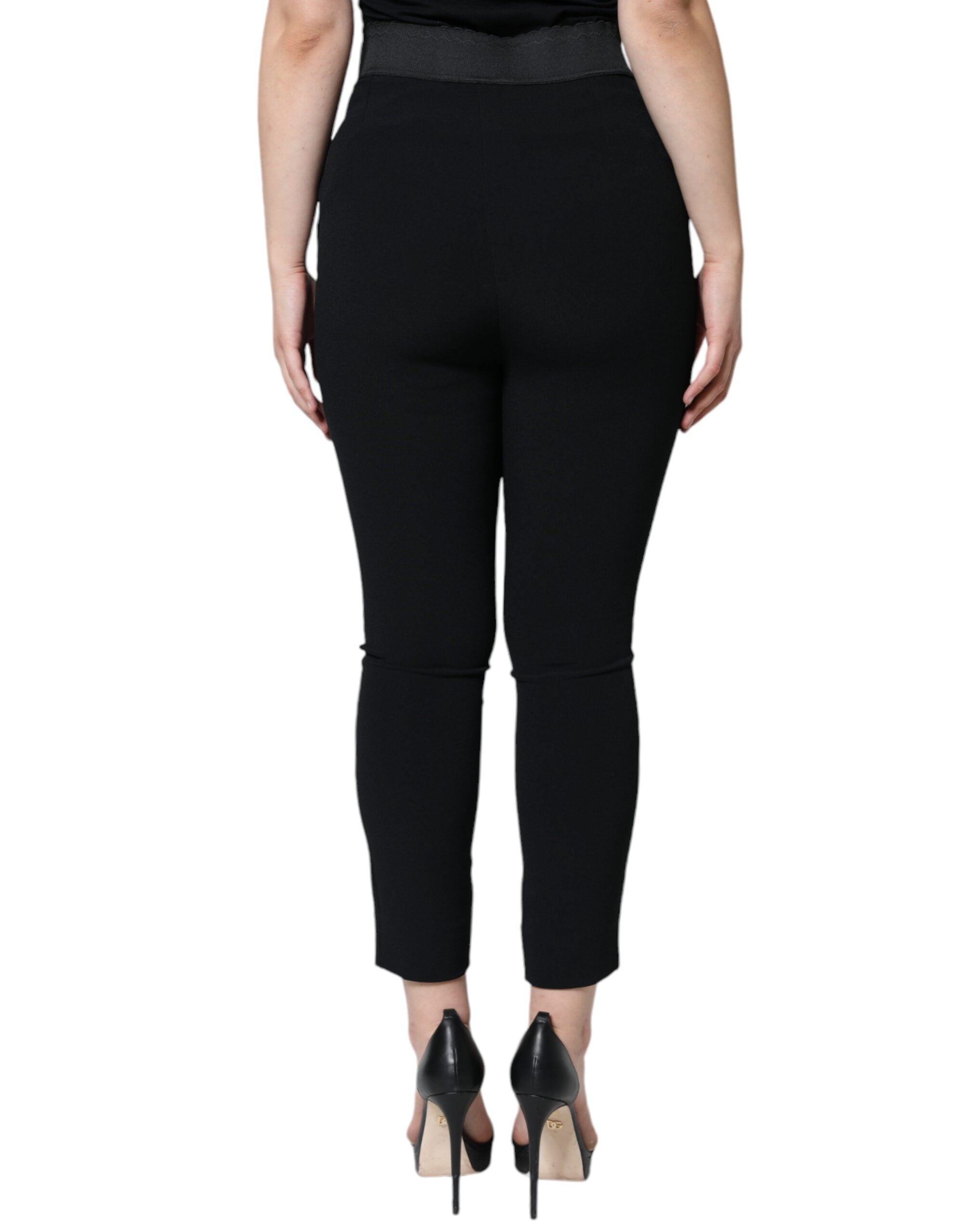 Black Viscose High Waist Tapered Pants - ventzia