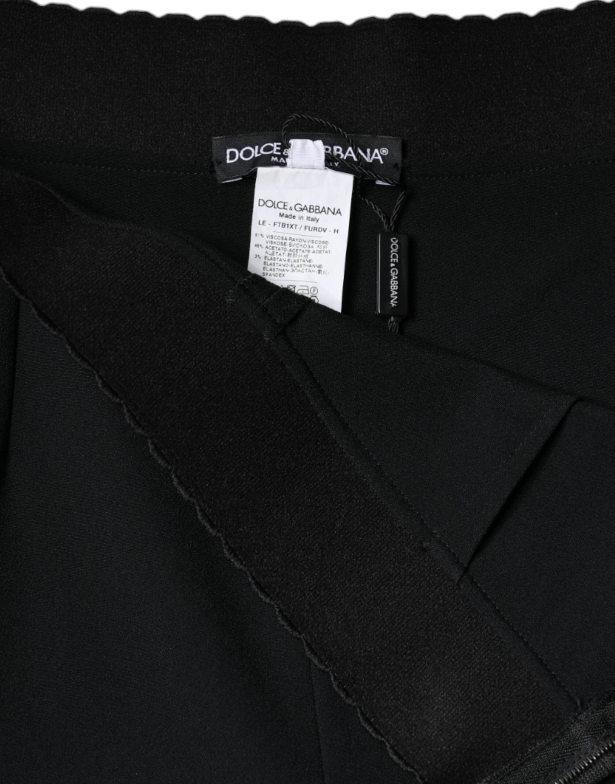 Black Viscose High Waist Tapered Pants - ventzia