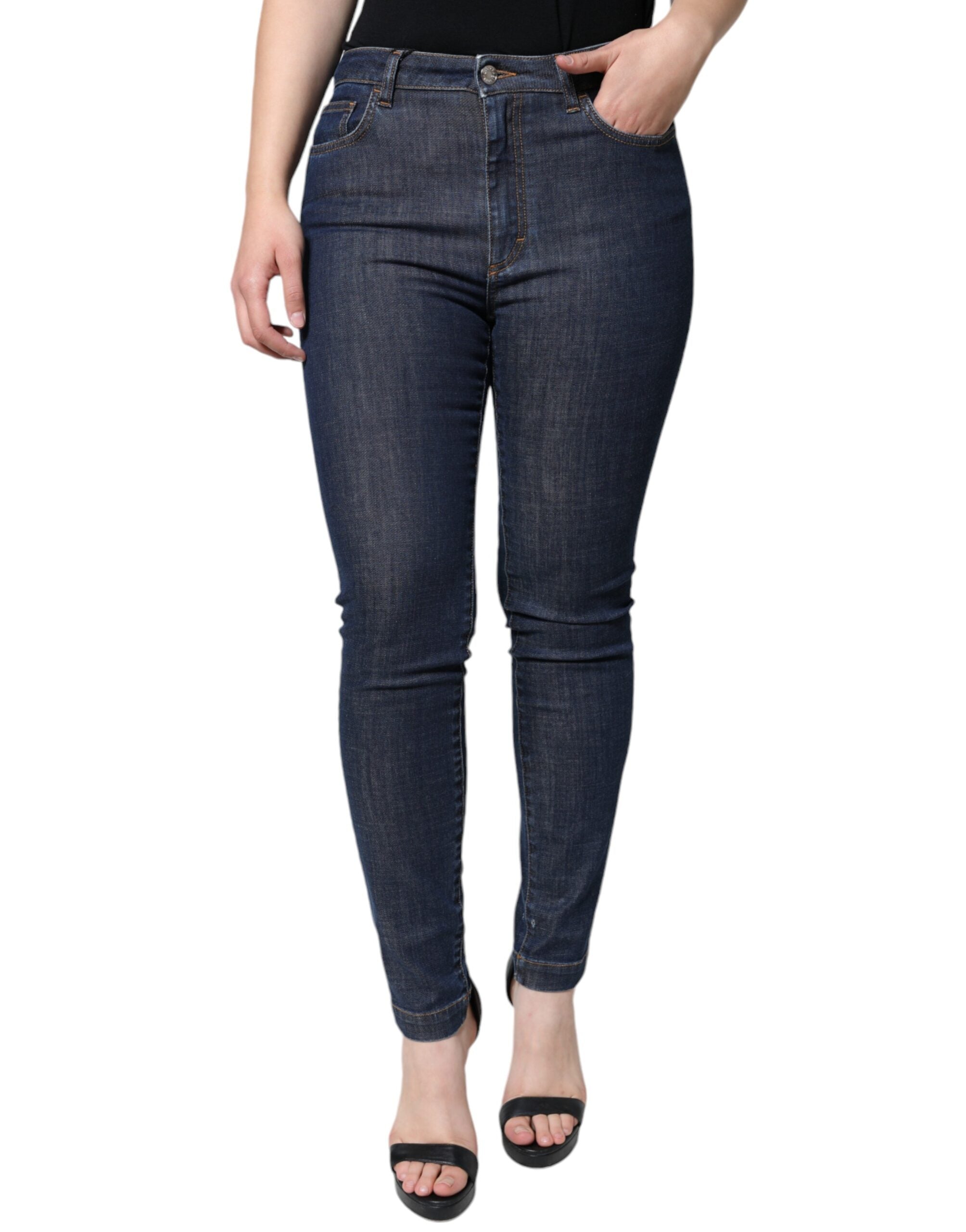 Dark Blue QUEEN Cotton Skinny Denim Jeans - ventzia