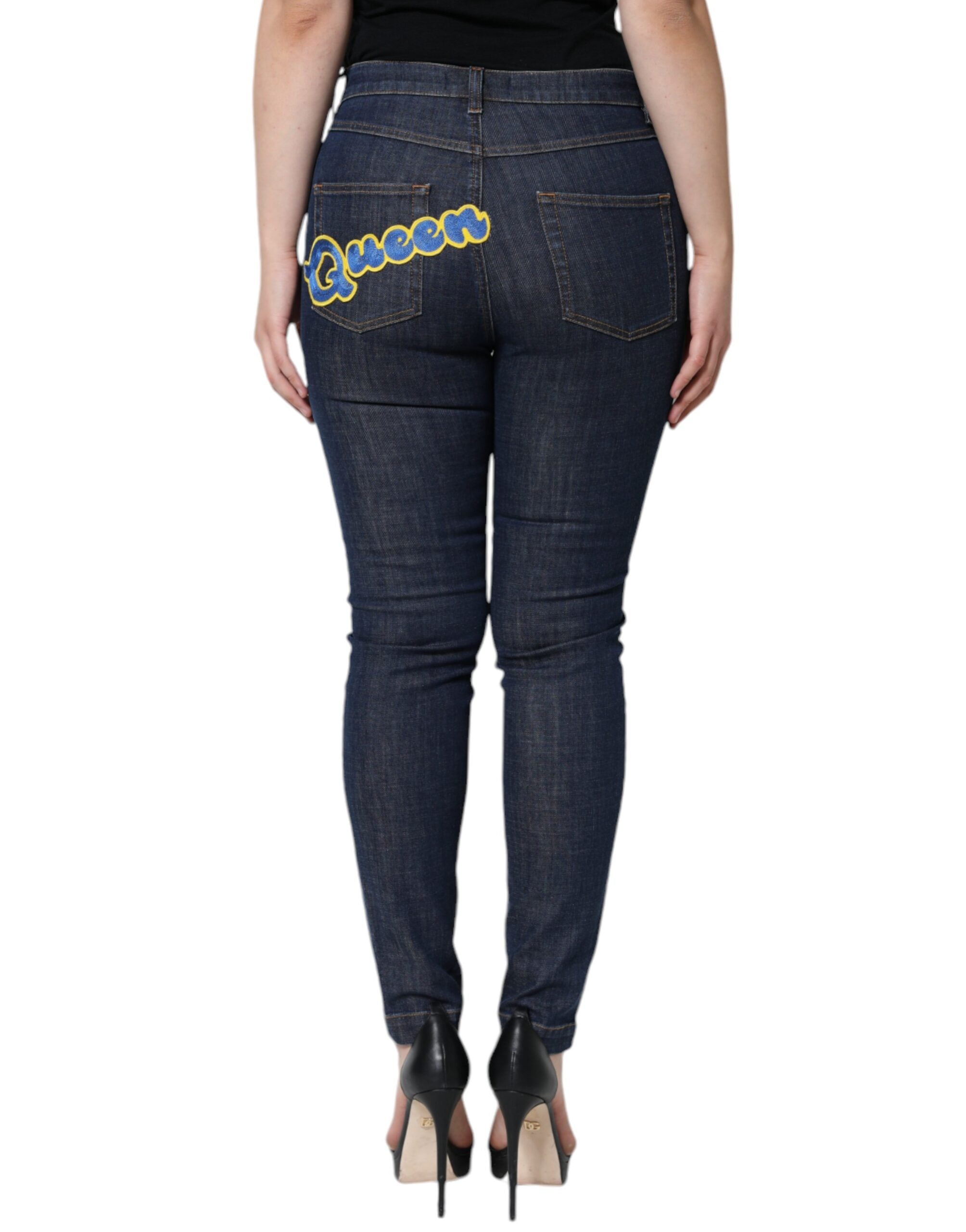 Dark Blue QUEEN Cotton Skinny Denim Jeans - ventzia
