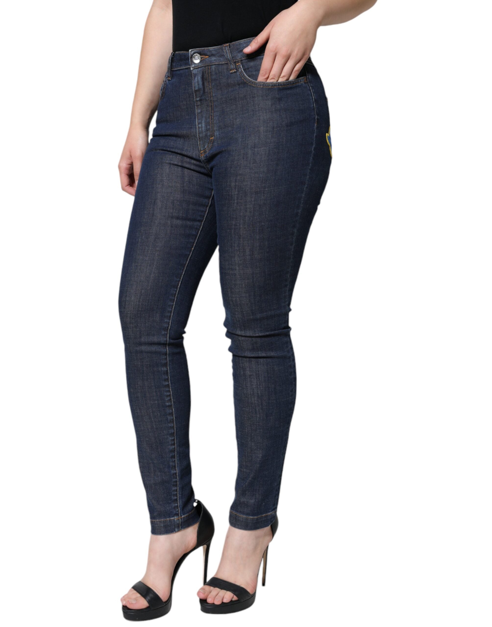 Dark Blue QUEEN Cotton Skinny Denim Jeans - ventzia