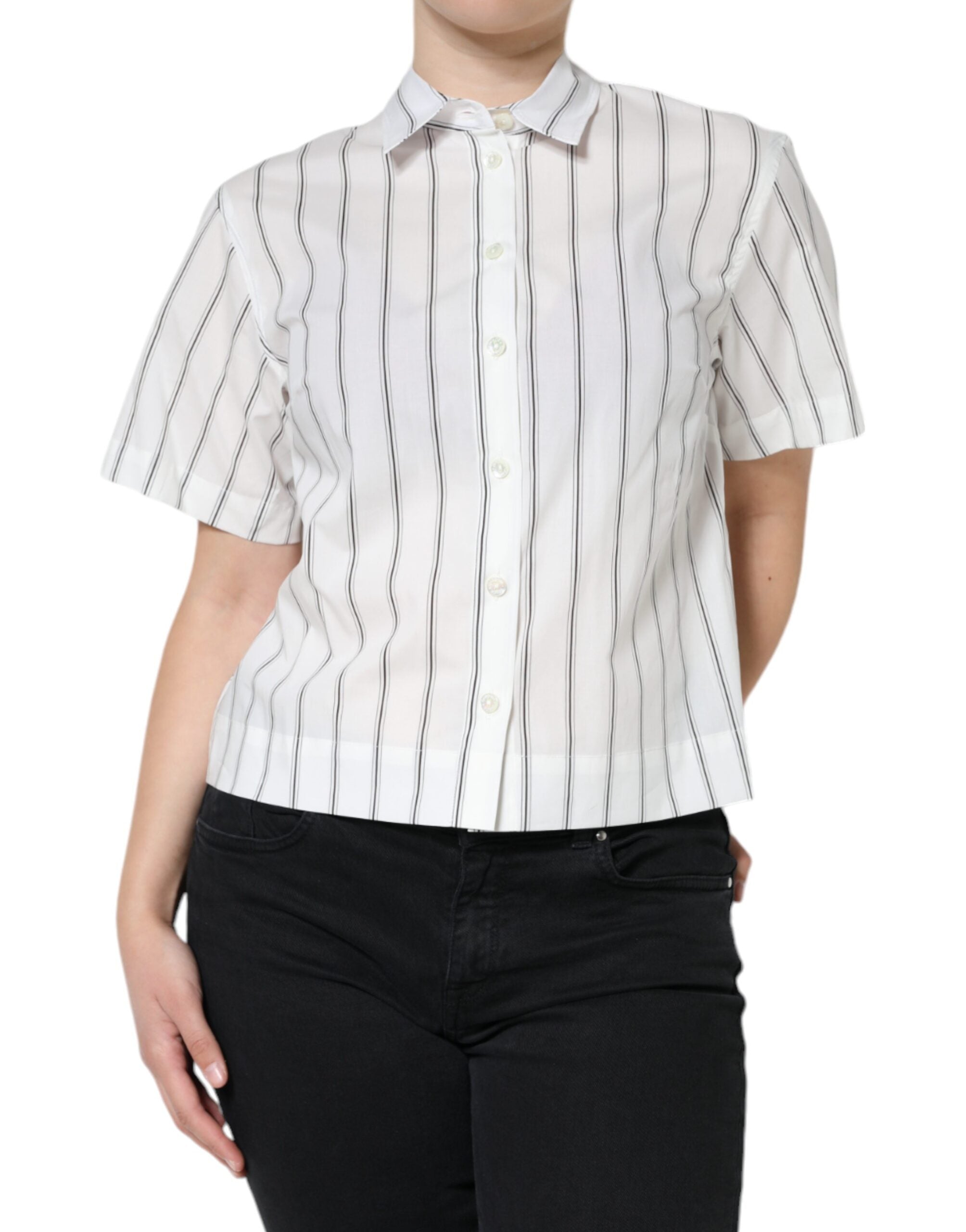 White Striped Collared Short Sleeve Polo Top - ventzia