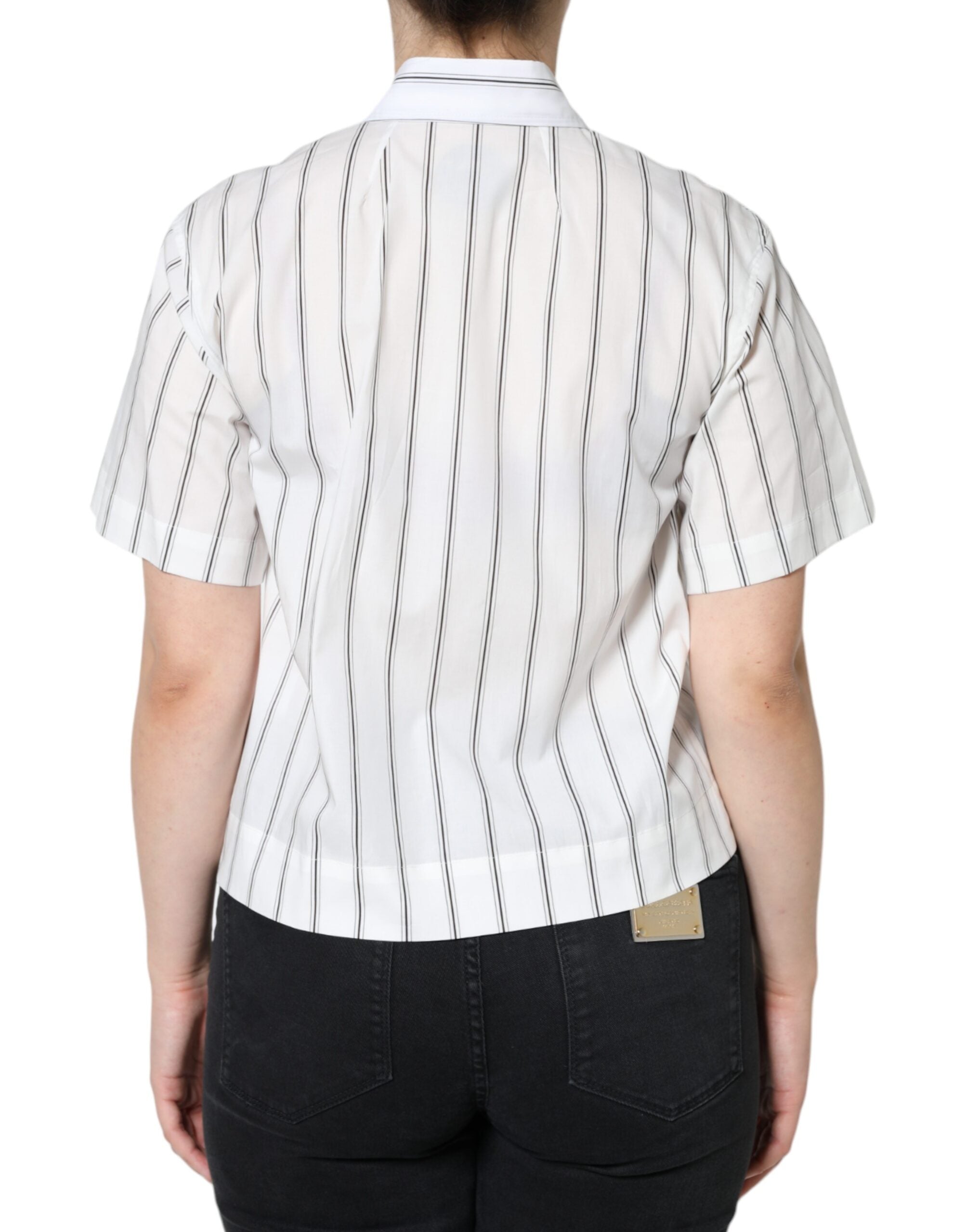 White Striped Collared Short Sleeve Polo Top - ventzia