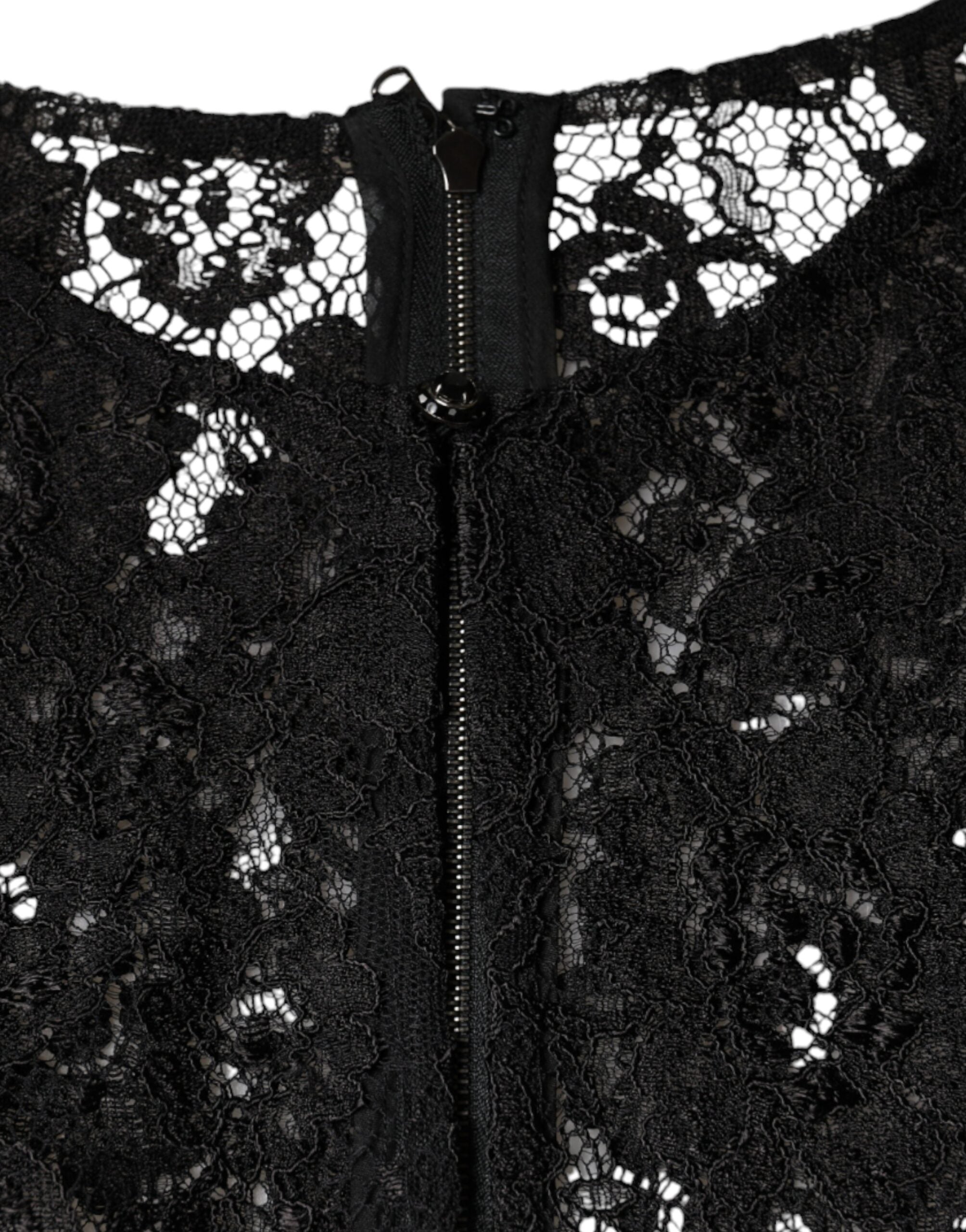 Black Floral Lace See Through Long Sleeve Top - ventzia