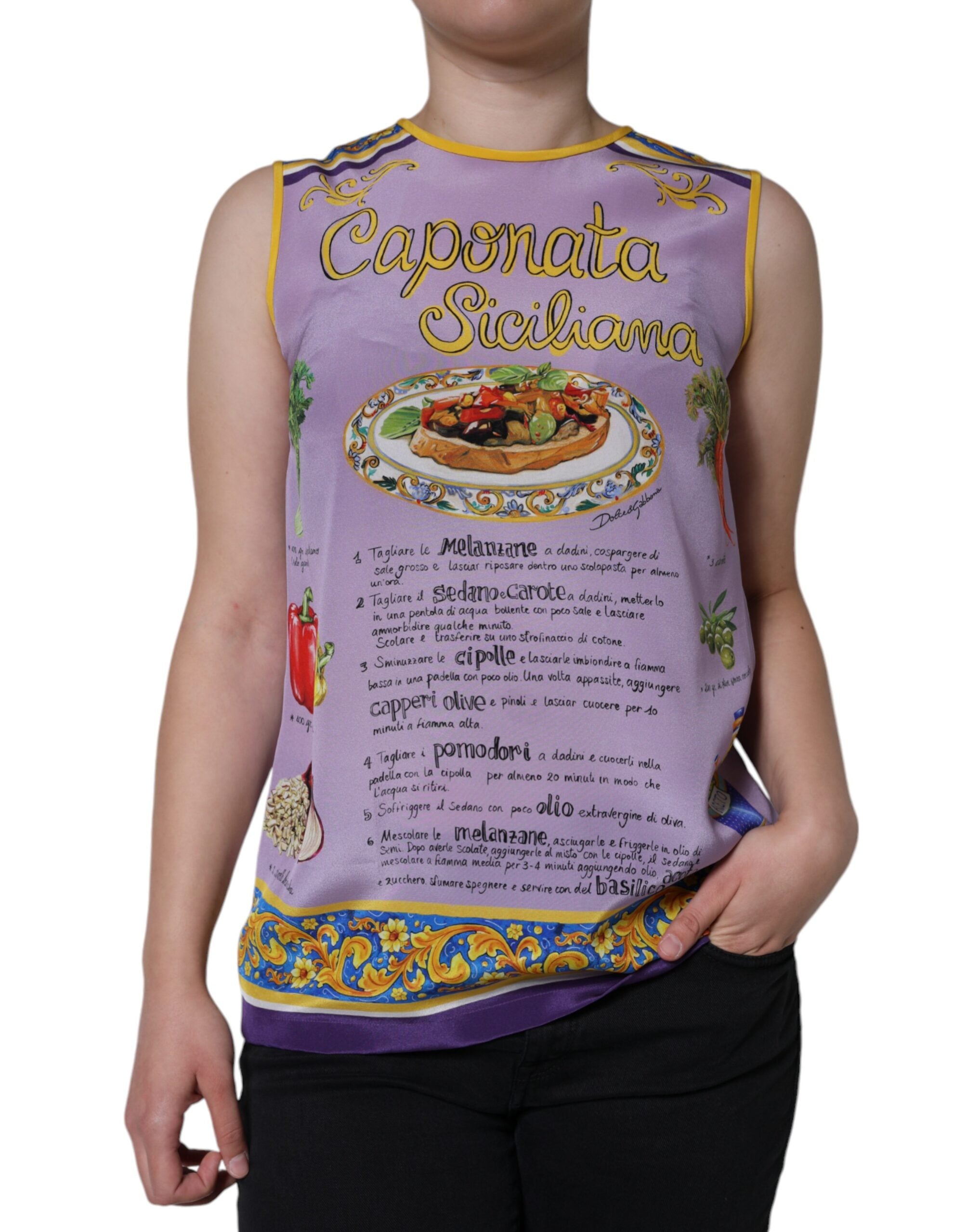 Purple Silk Caponata Siciliana Print Tank Top - ventzia