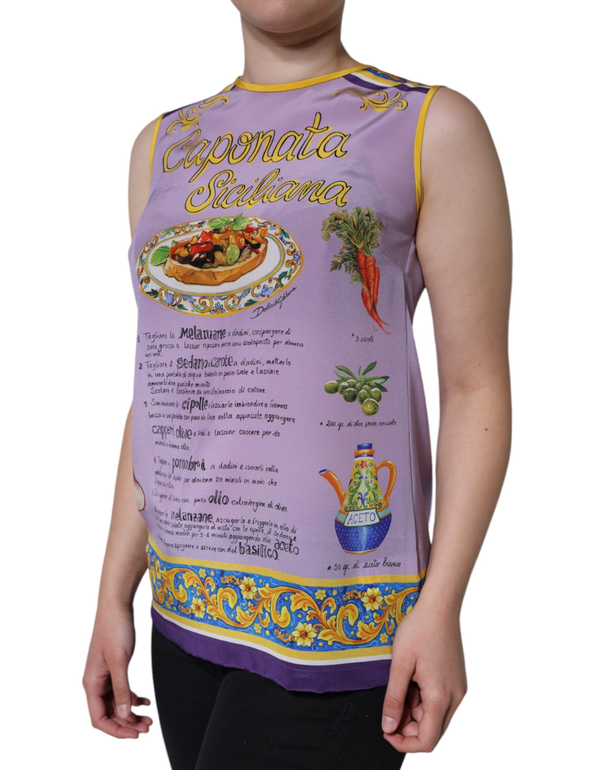 Purple Silk Caponata Siciliana Print Tank Top - ventzia