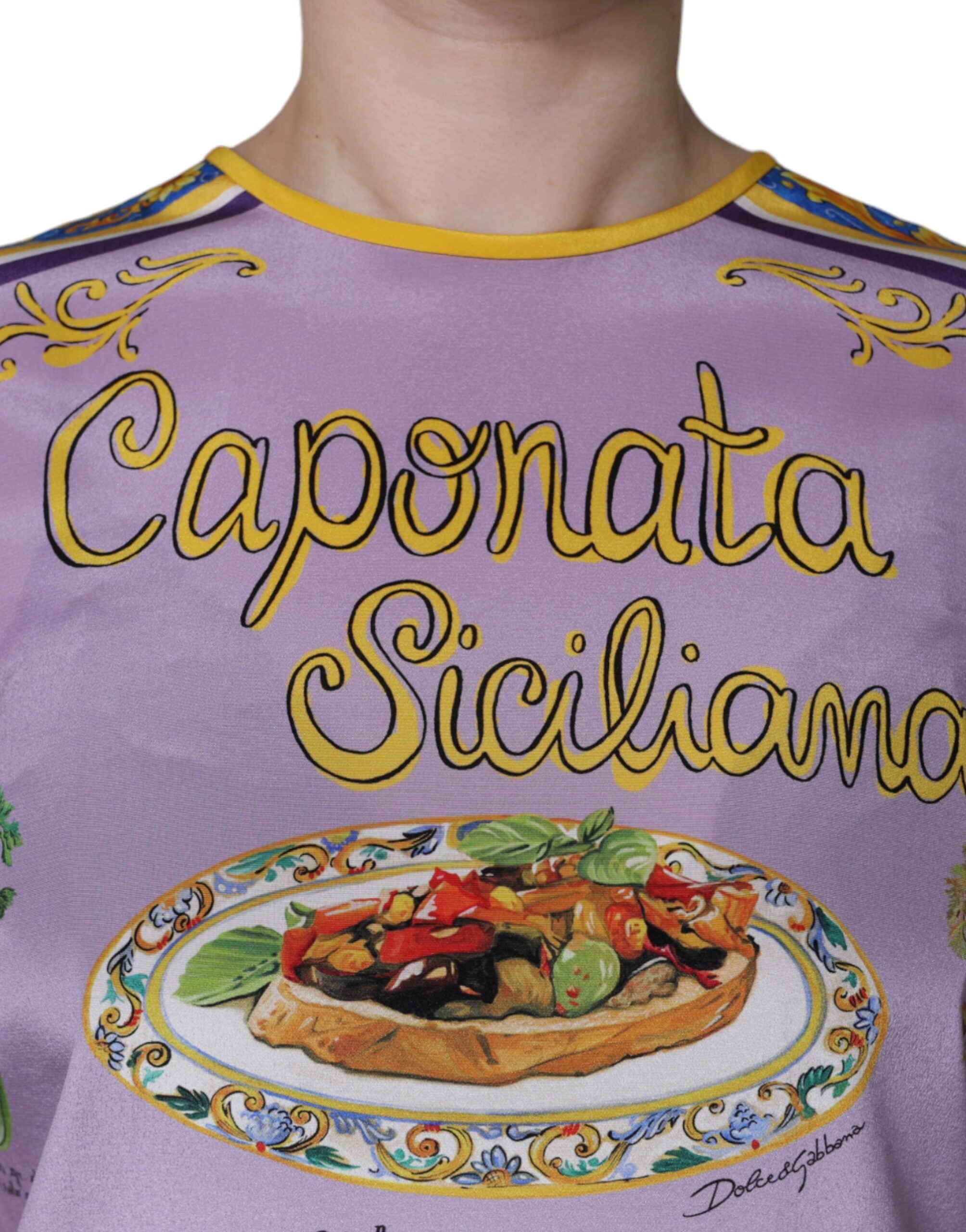 Purple Silk Caponata Siciliana Print Tank Top - ventzia