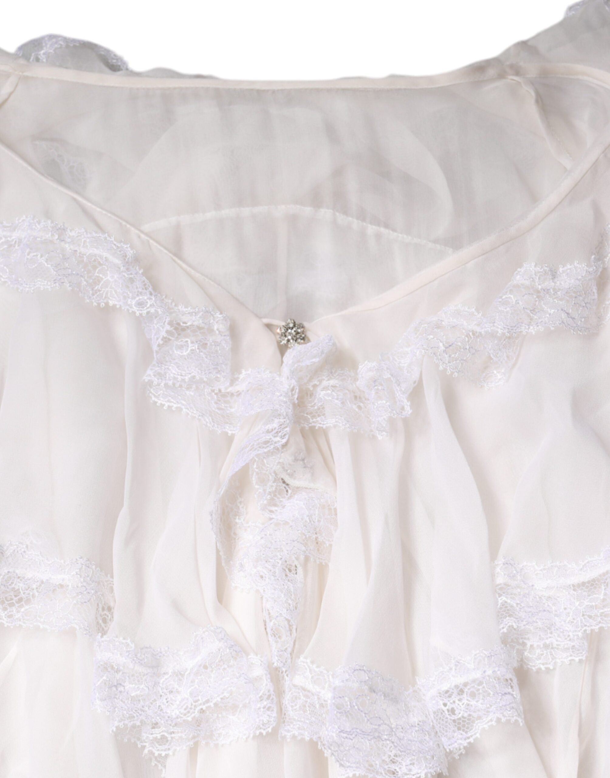 White Ruffles Lace Long Sleeve Blouse Top - ventzia