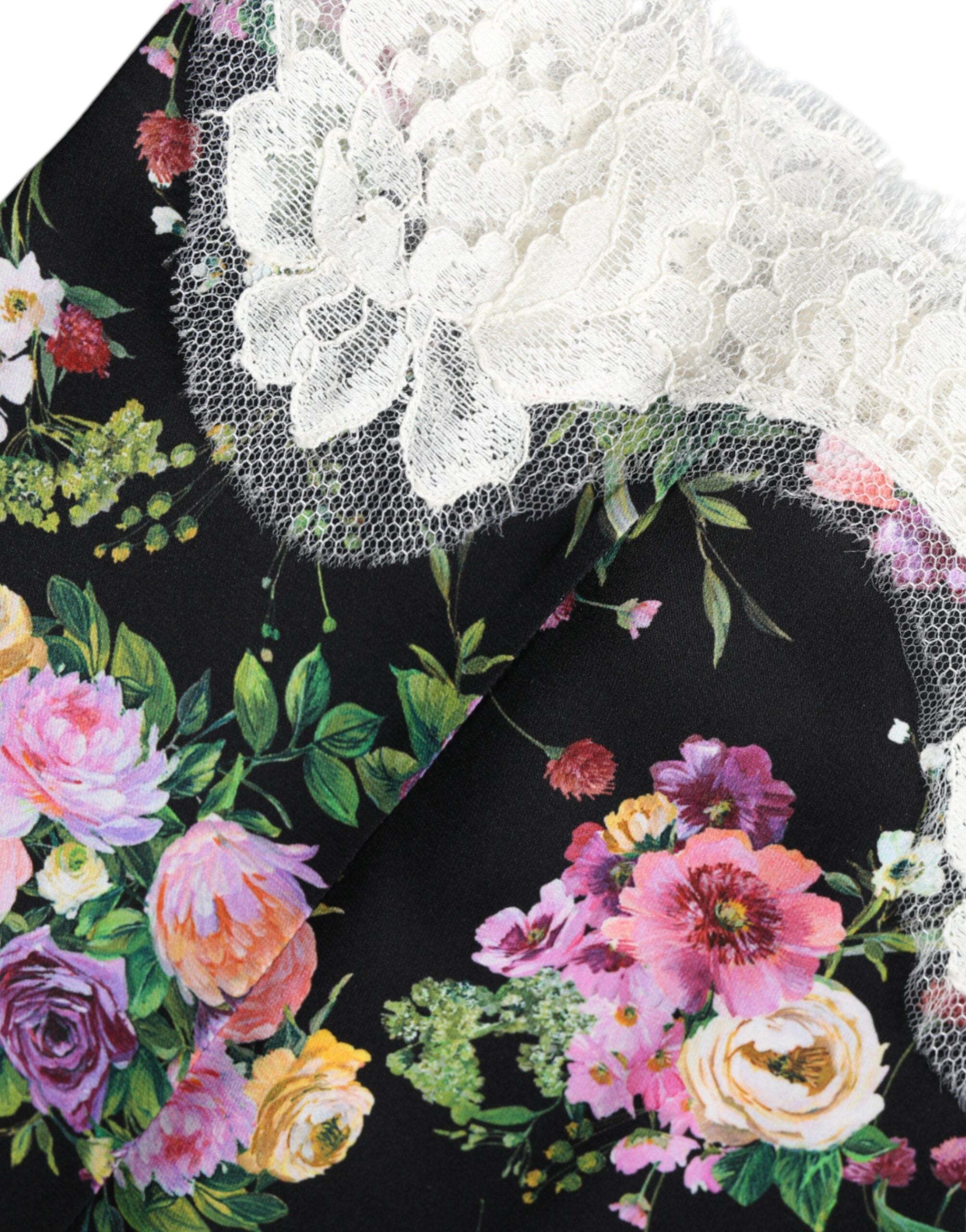 Black Floral Lace Short Sleeves Blouse Top - ventzia