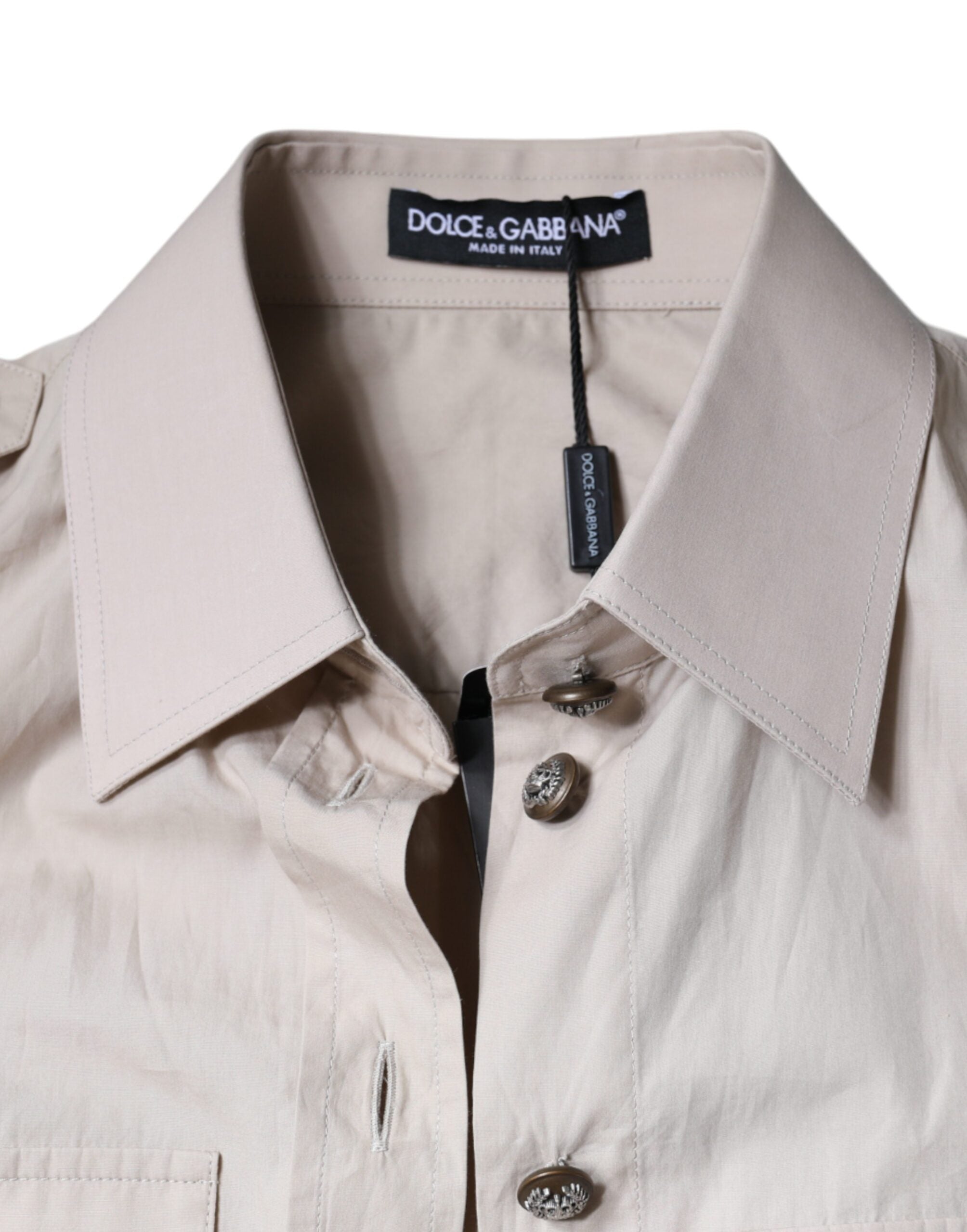 Beige Cotton Collared Button Down Shirt Top - ventzia