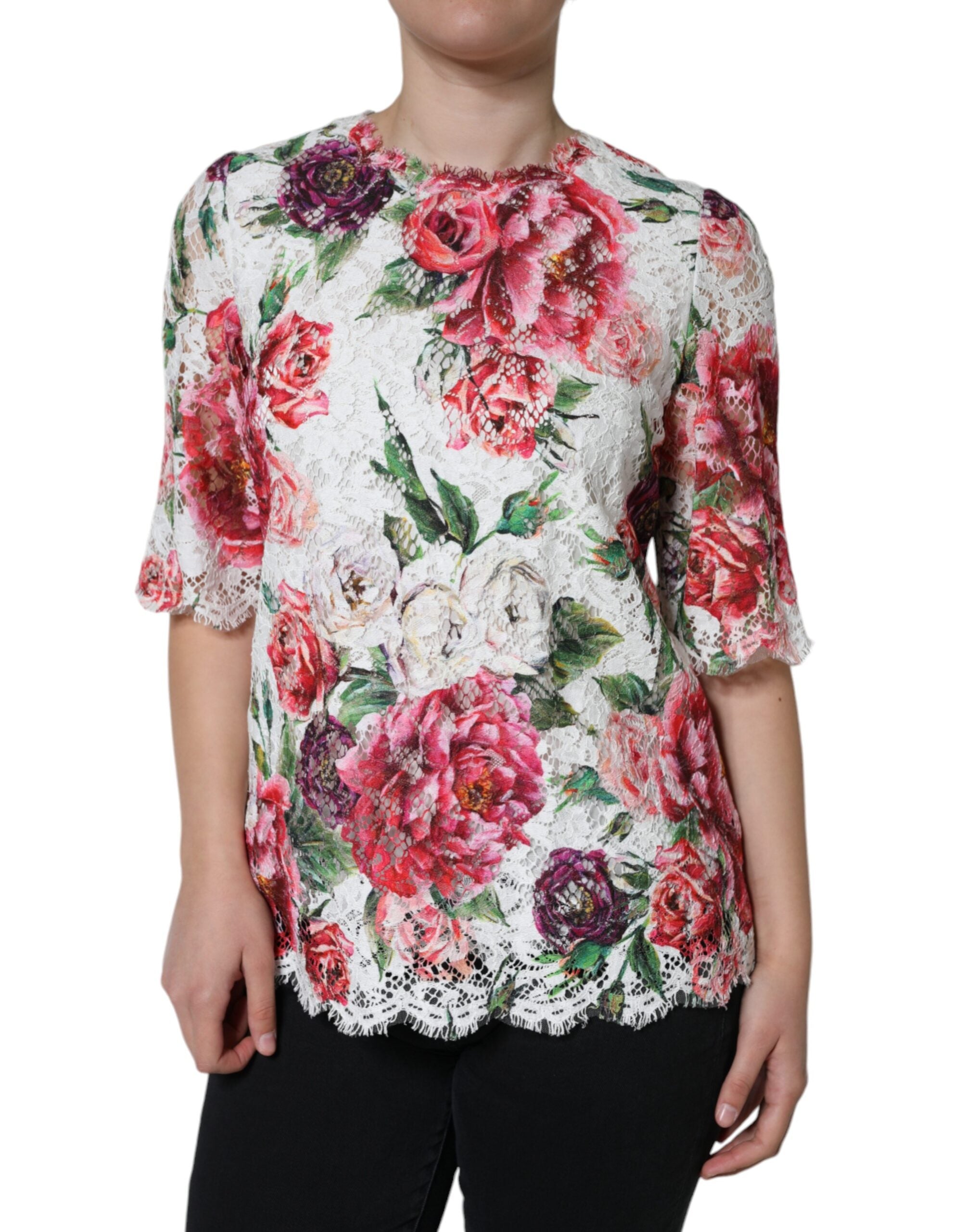 White Peony Lace Short Sleeves Blouse Top - ventzia