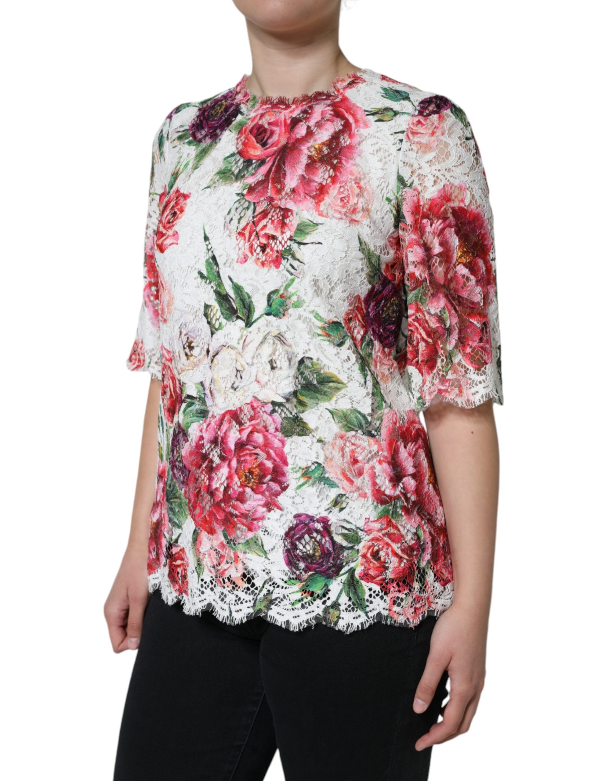 White Peony Lace Short Sleeves Blouse Top - ventzia
