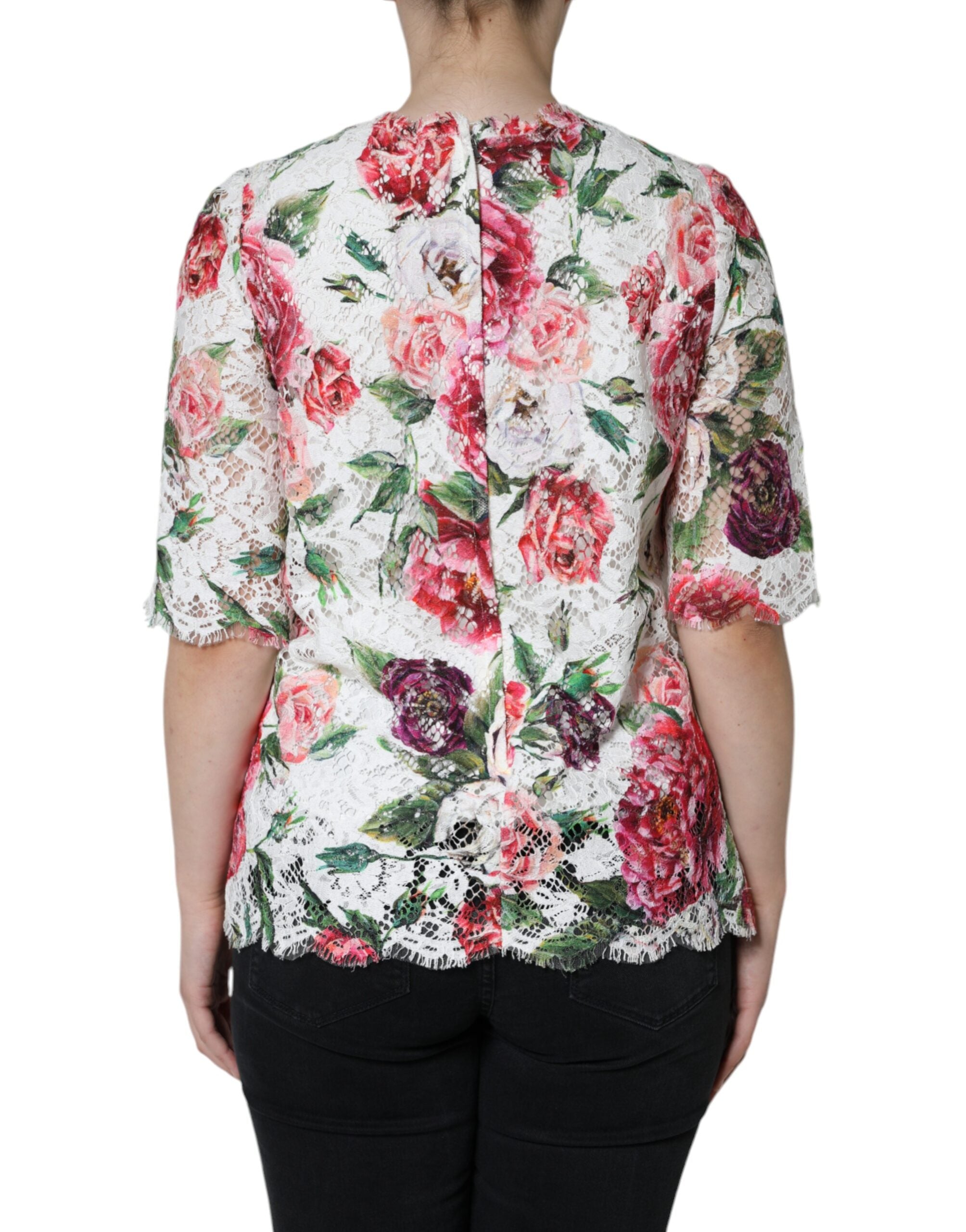 White Peony Lace Short Sleeves Blouse Top - ventzia