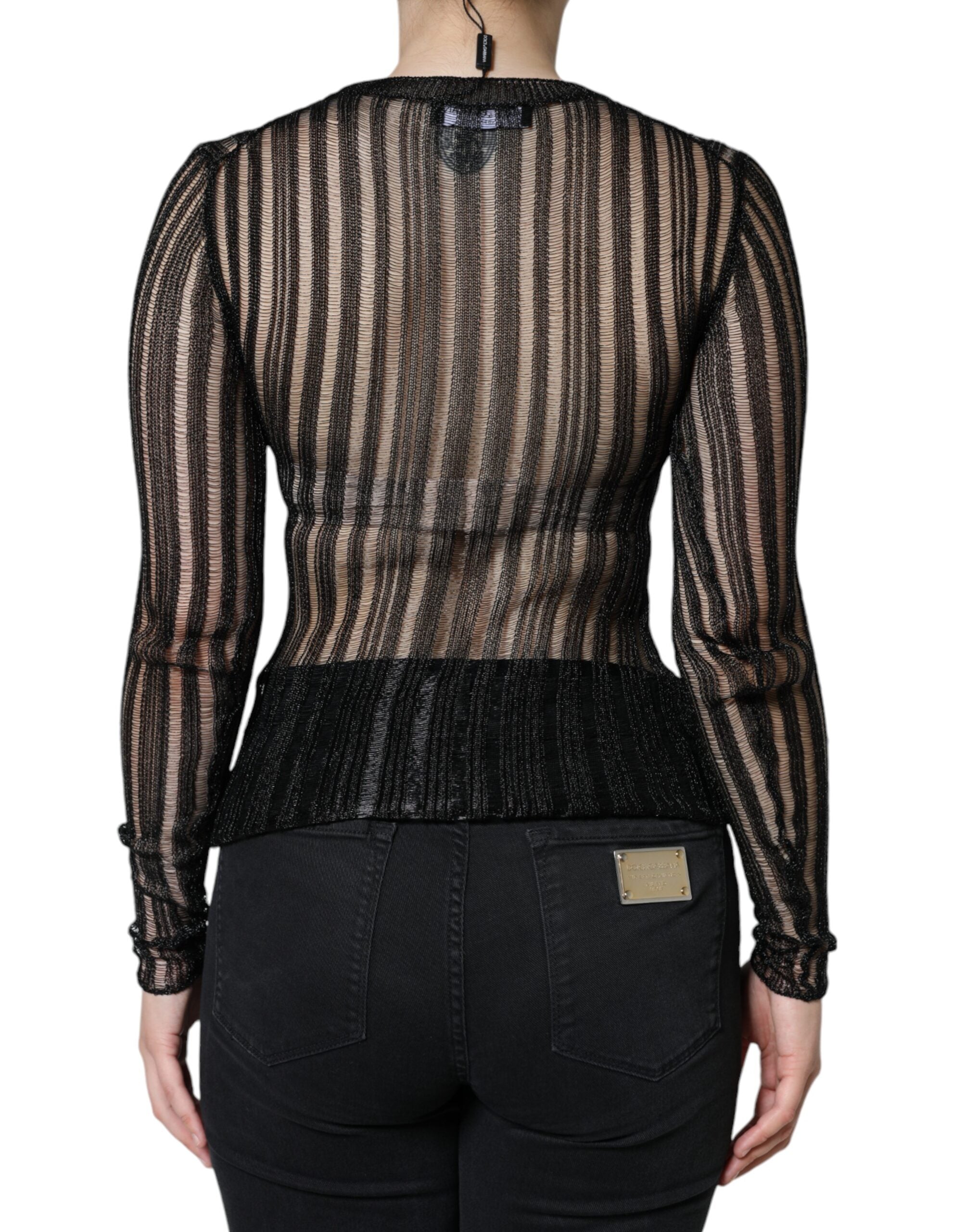 Black Stripe See Through Long Sleeves Top - ventzia
