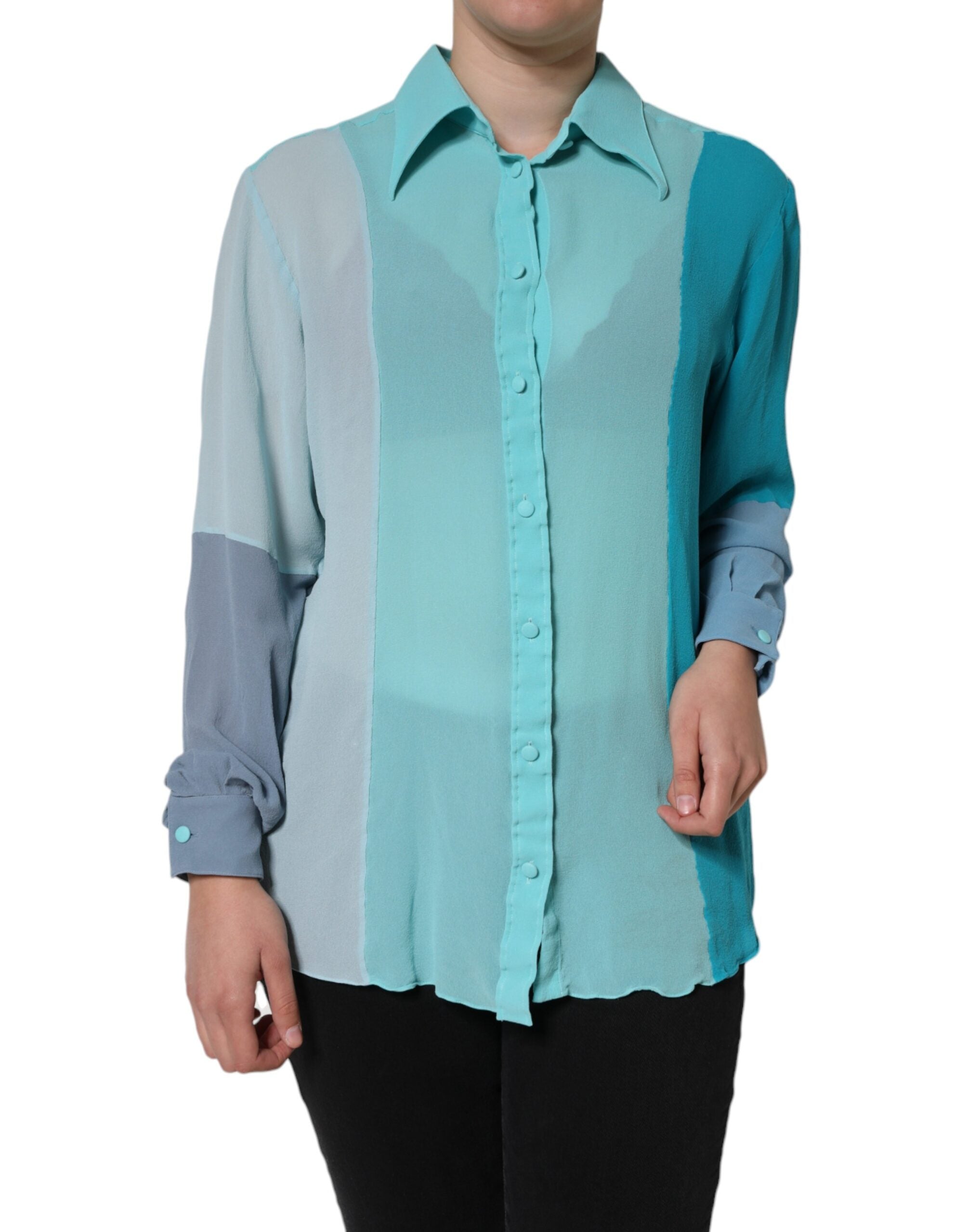 Multicolor Long Sleeve Button Blouse Top - ventzia