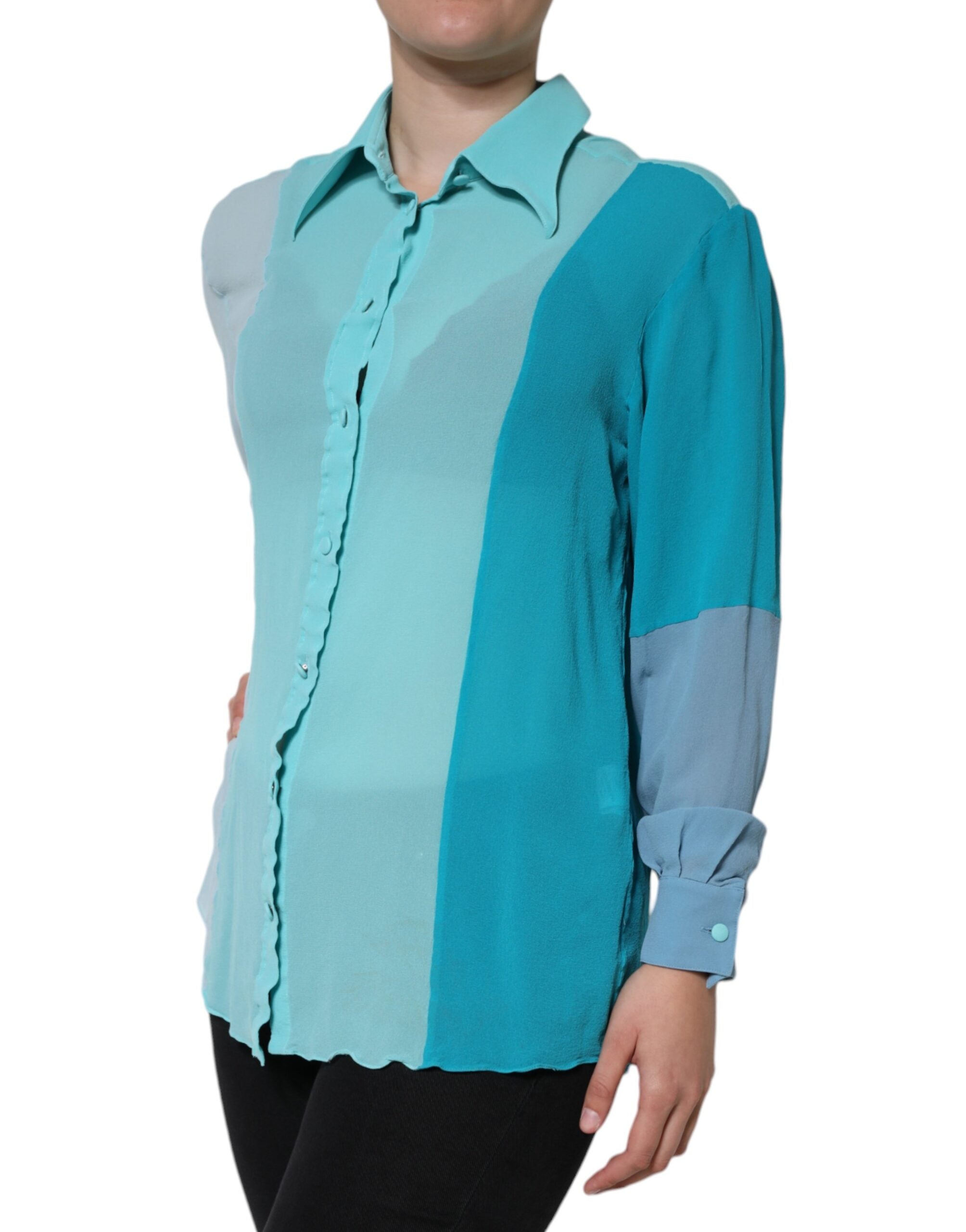 Multicolor Long Sleeve Button Blouse Top - ventzia