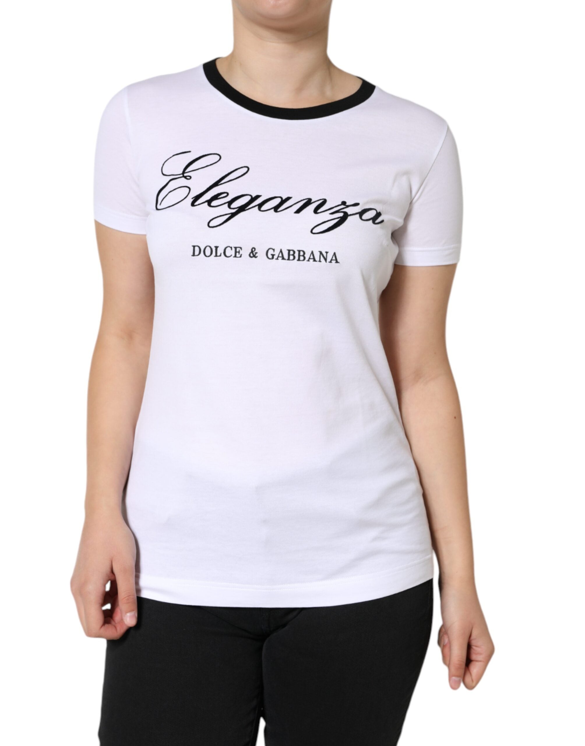 White Eleganza Print Cotton Short Sleeves T-shirt - ventzia